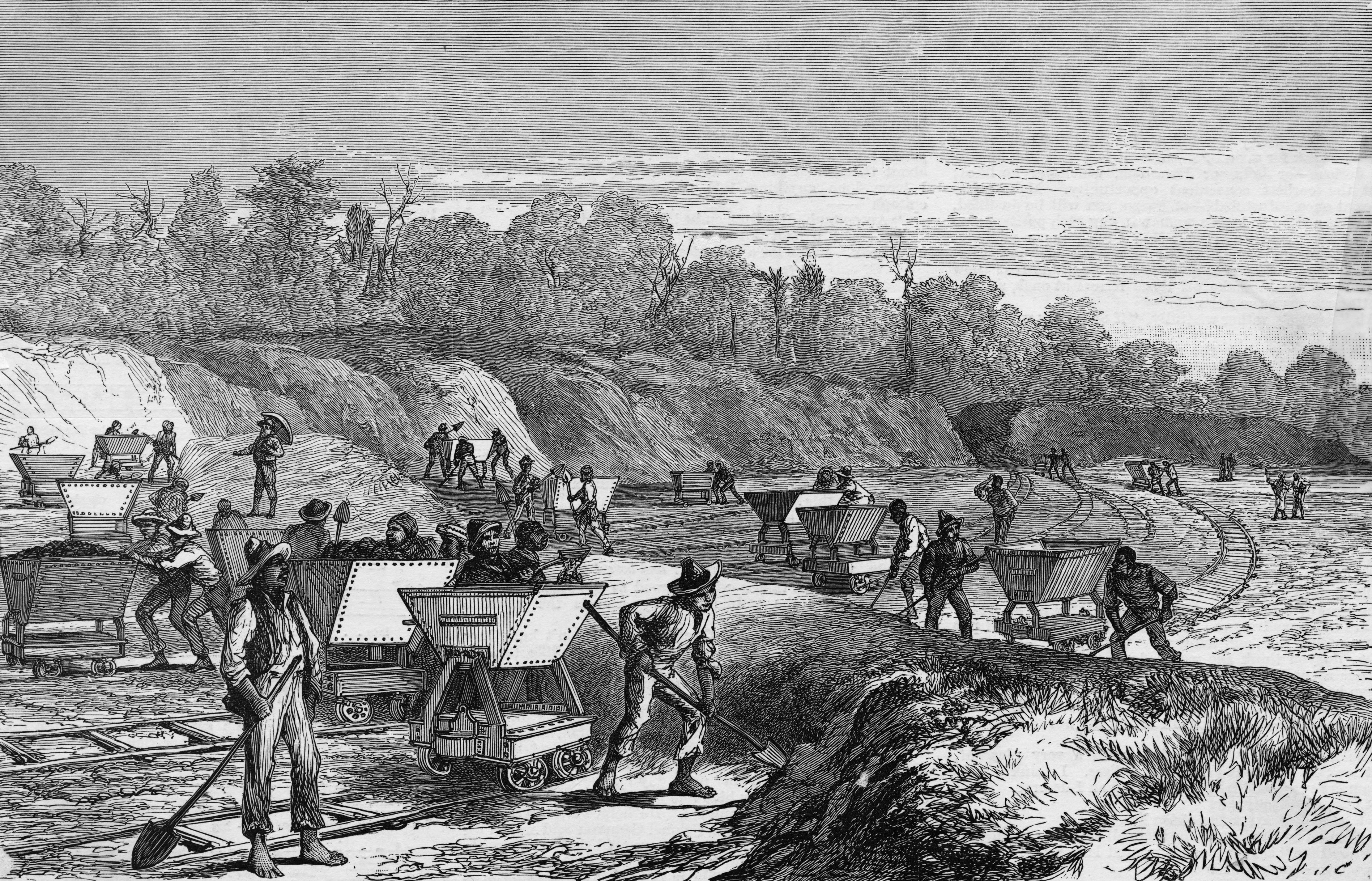 CUTTING A CHANNEL, TO DIVERT, 1888, WOOD ENGRAVING, 4K, THE RIVE, PANAMA CANAL, HD Wallpaper
