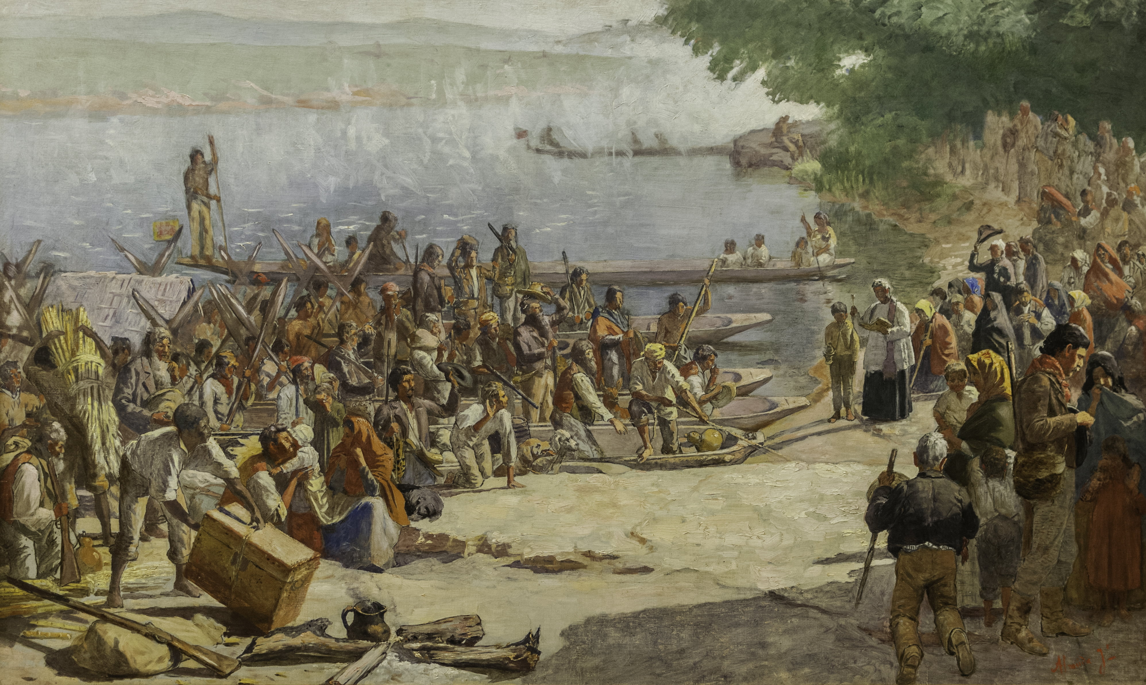 large group of people, water, religion, large group of objects, day, land, classic art, nature, 4K, river, real people, rock, spirituality, group of people, HD Wallpaper