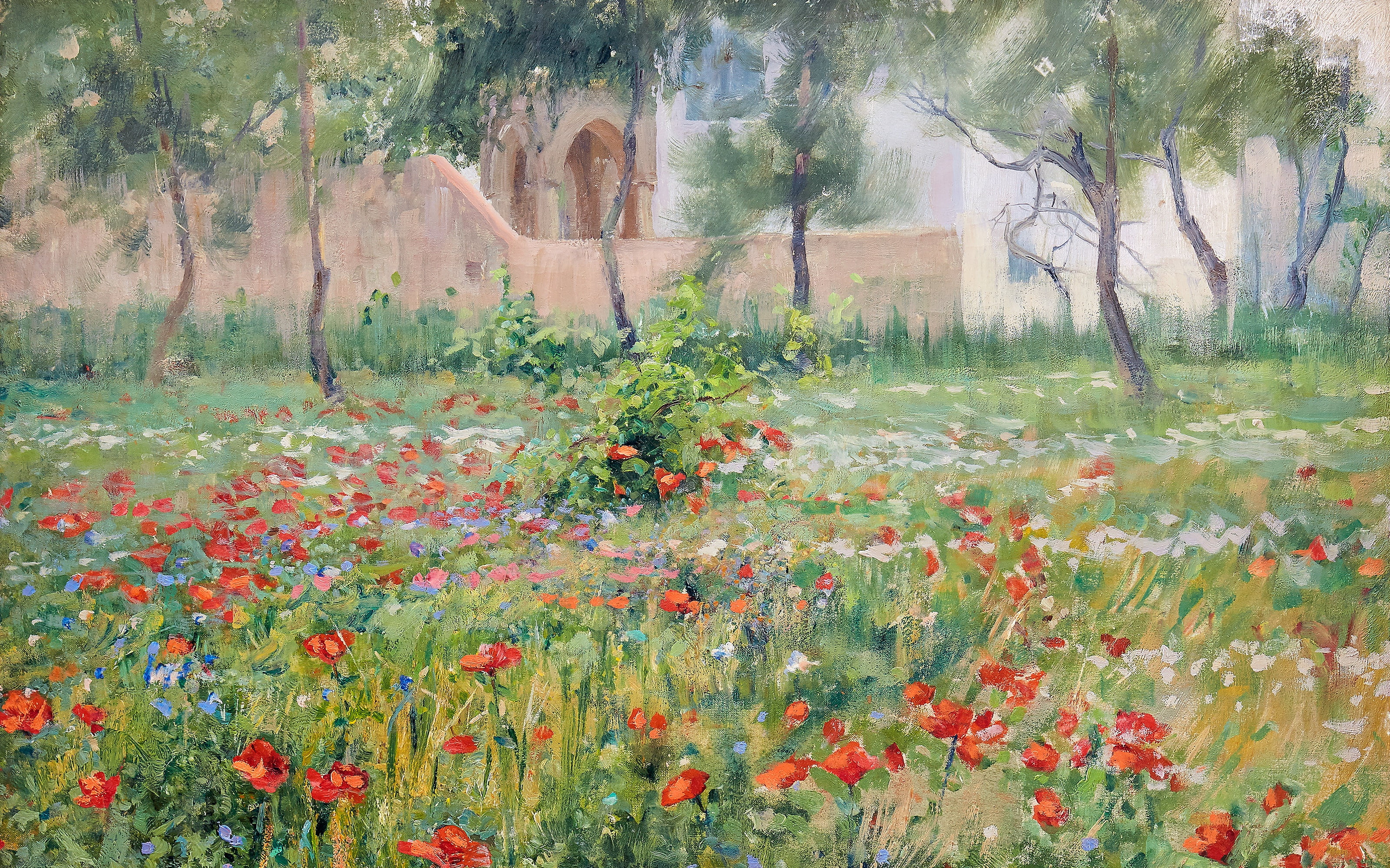 Swedish artist, Anshelm Leonard Schultz Of Mountain, Flowering poppy - motif from Capri, Mountain, Swedish painter, Anhelm Saltzberg, Blooming Capri Mac, HD Wallpaper
