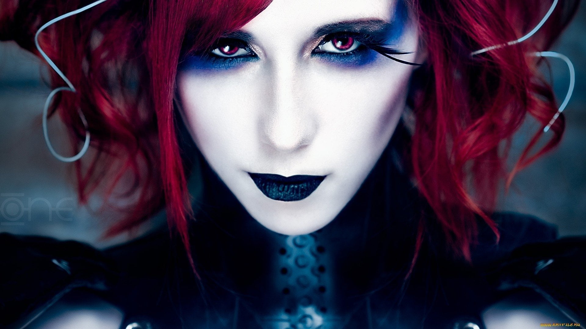 redhead, women, 1080P, beauty, portrait, looking at camera, Stephanie Van Rijn, hairstyle, make-up, human body part, human face, beautiful woman, evil, HD Wallpaper