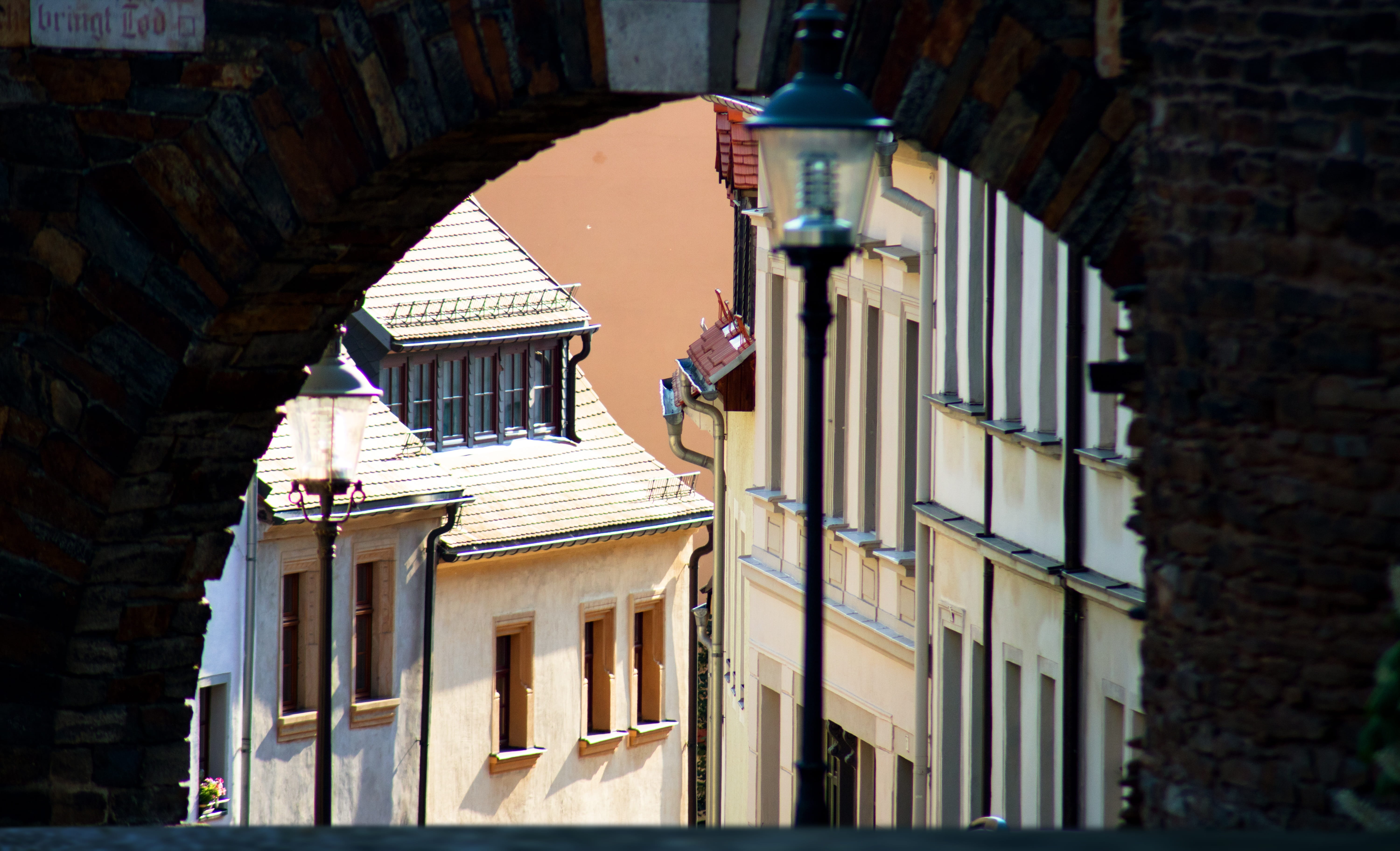 middle ages, road, roof, historic center, window, east germany, old, donatstor, architecture, residential district, 5K, historically, one person, mood, HD Wallpaper