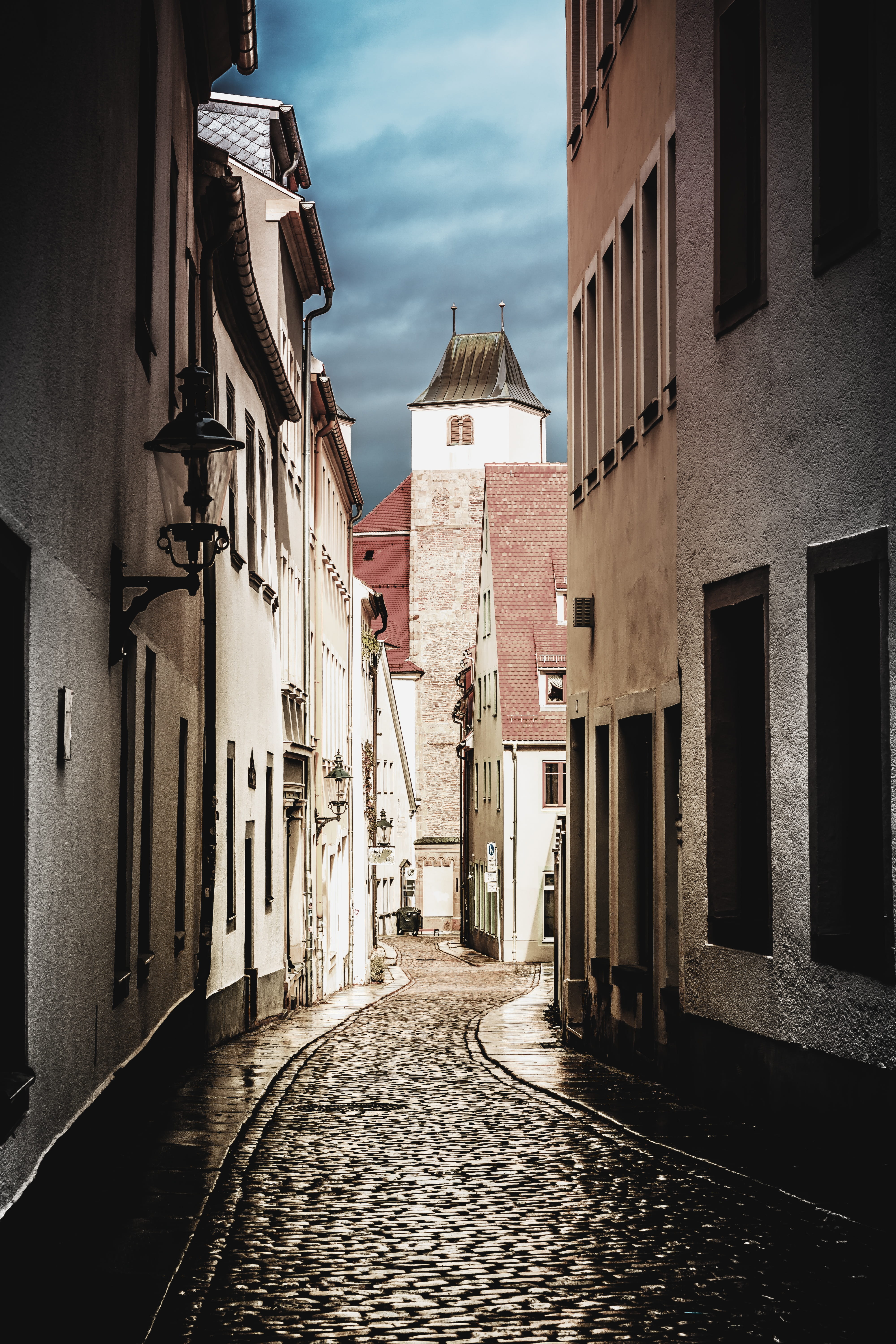 facade, outdoors, footpath, the way forward, narrow, old, window, building, road, historically, building exterior, cobblestone, freiberg, no people, town, Phone HD Wallpaper