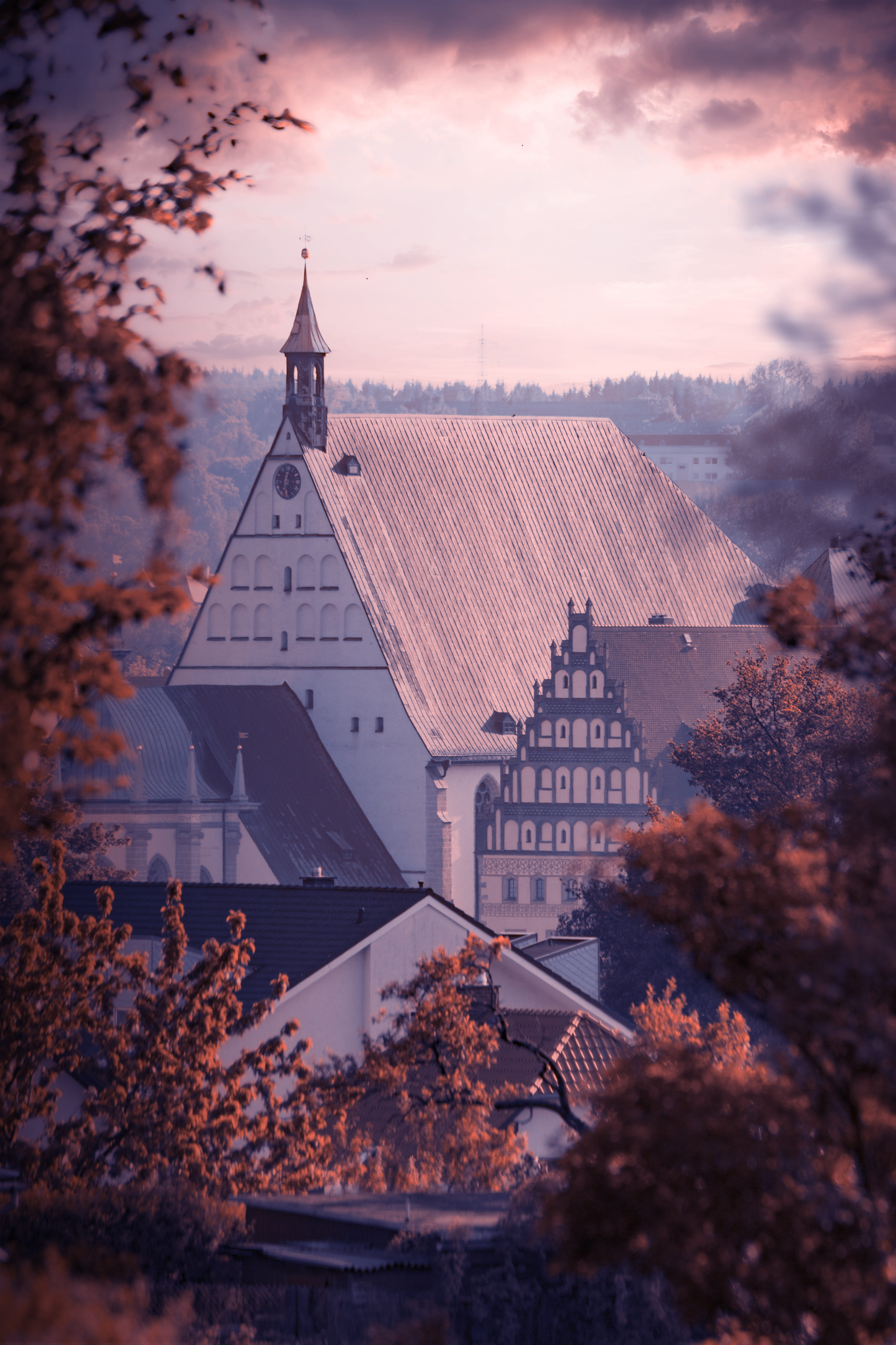 built structure, trees, plant, middle ages, city, silver mining, outdoors, downtown, belief, freiberg, tower, old town, spire, religion, architecture, facade, Phone HD Wallpaper