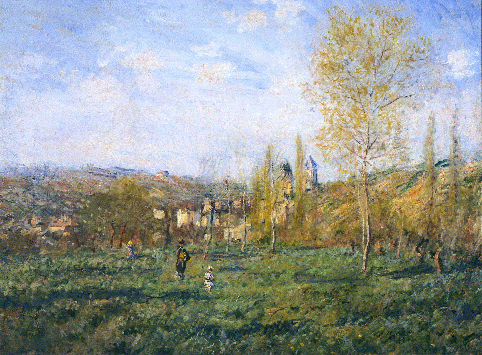 meadow, landscape, 1080P, picture, Claude Monet, trees, grass, hills, HD Wallpaper