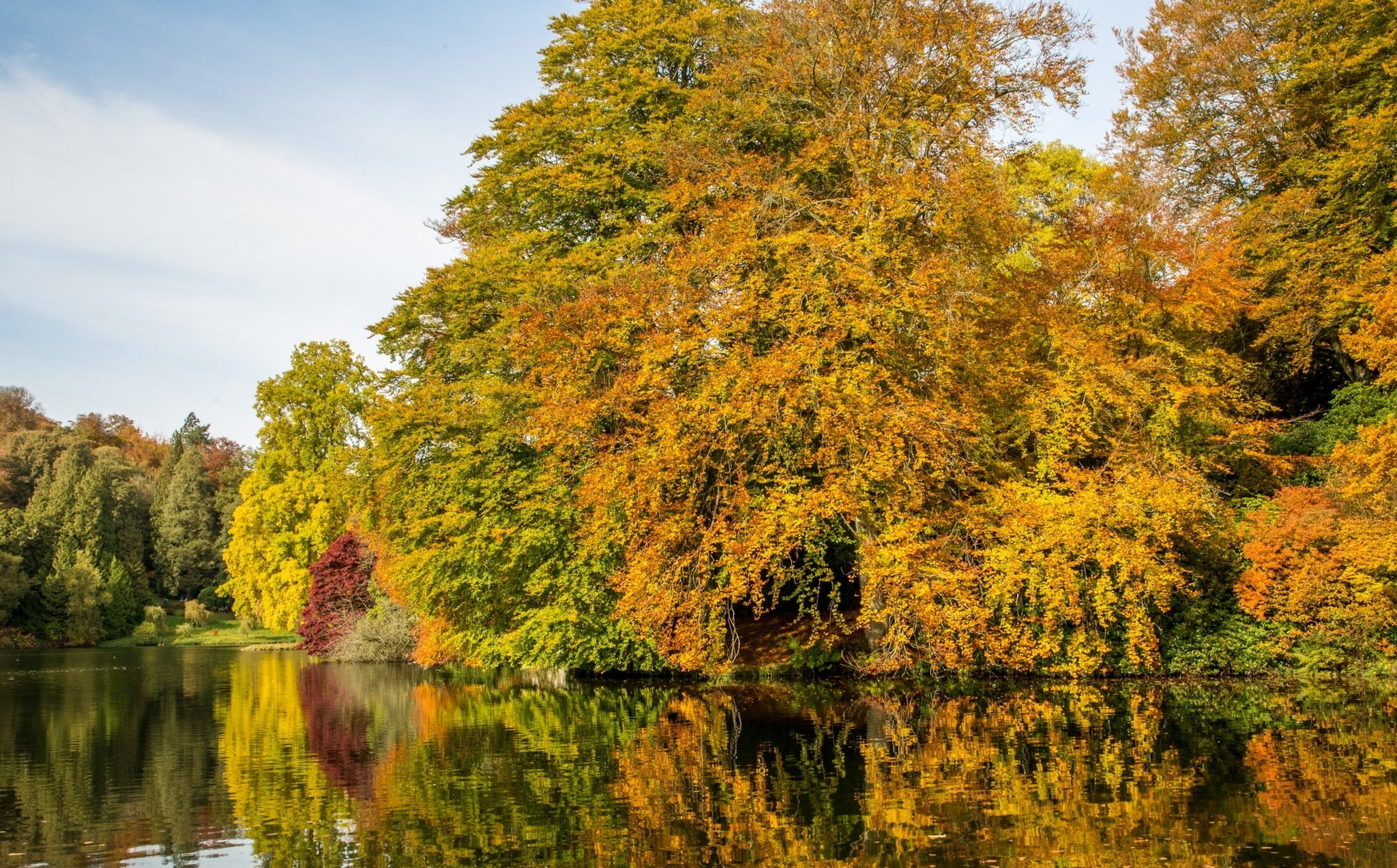 the landscape Park, Wiltshire, trees, England, reflection, Stored, Stourhead Garden, 1080P, lake, autumn, HD Wallpaper