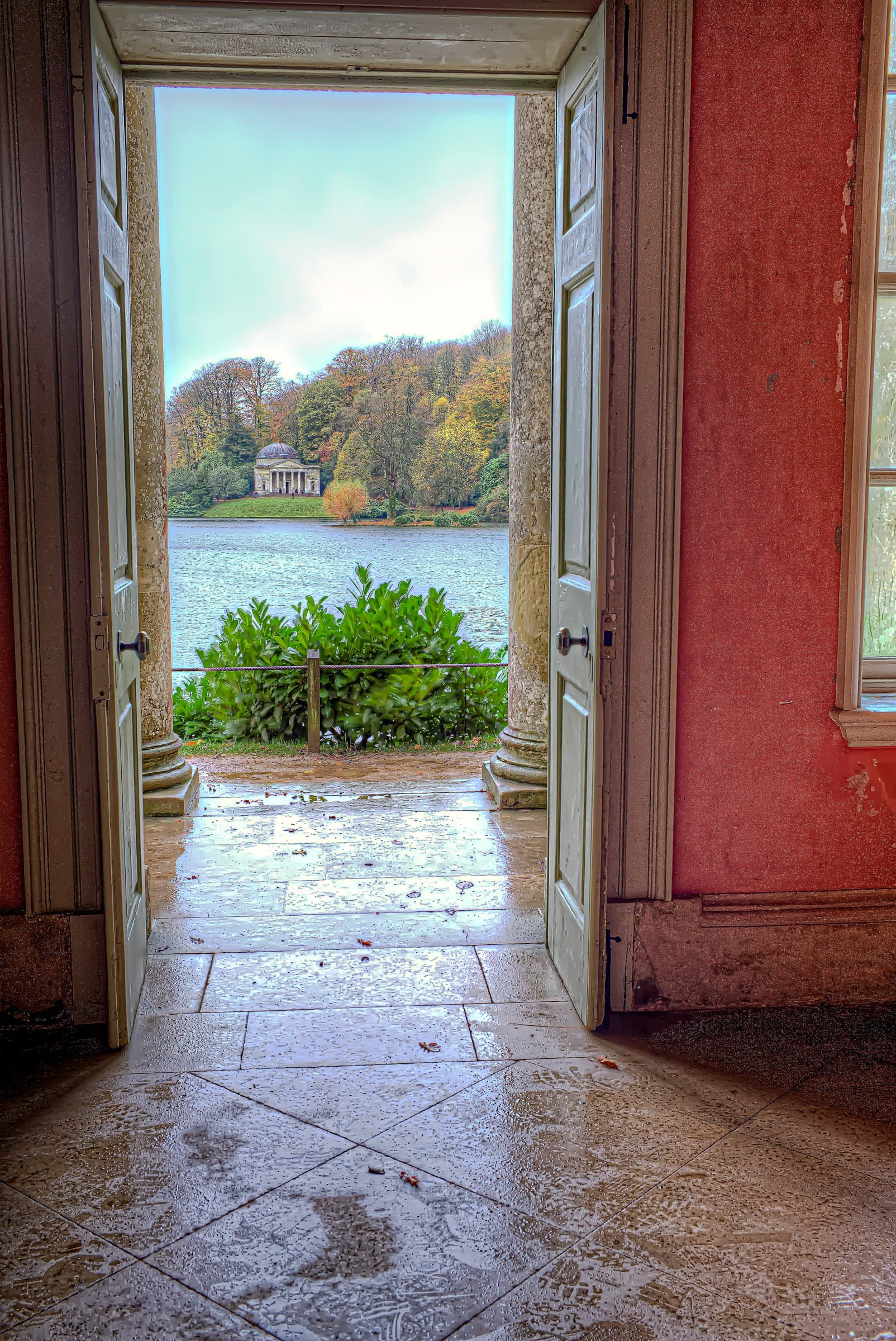 architecture, luxury, day, built structure, nature, building, doorway, tiled floor, trees, reflection, tree, Uk, hdr, house, flooring, Wiltshire, scenery, Phone HD Wallpaper