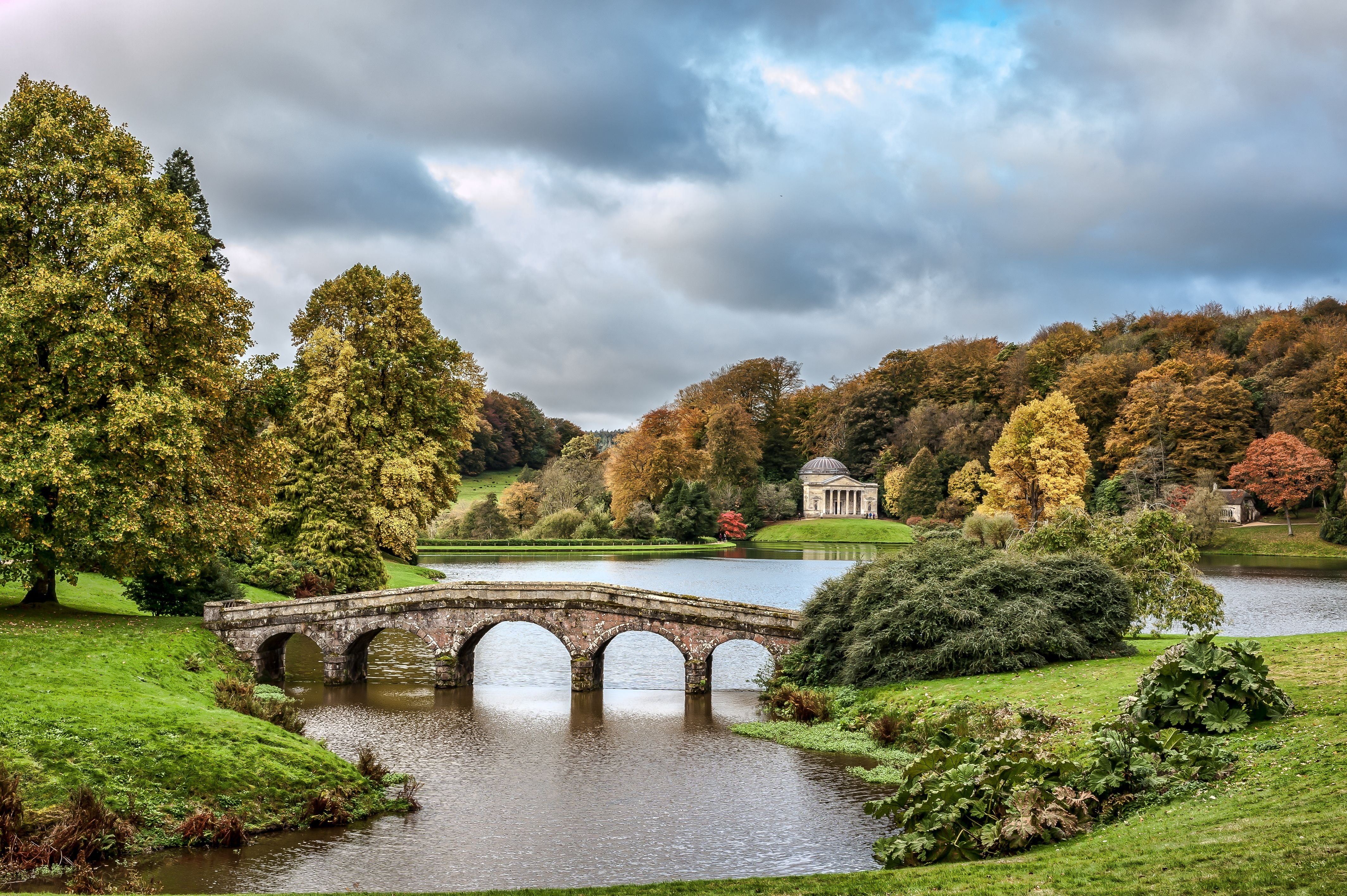 4K, wiltshire, england, stourhead, autumn, landscape, lake, HD Wallpaper