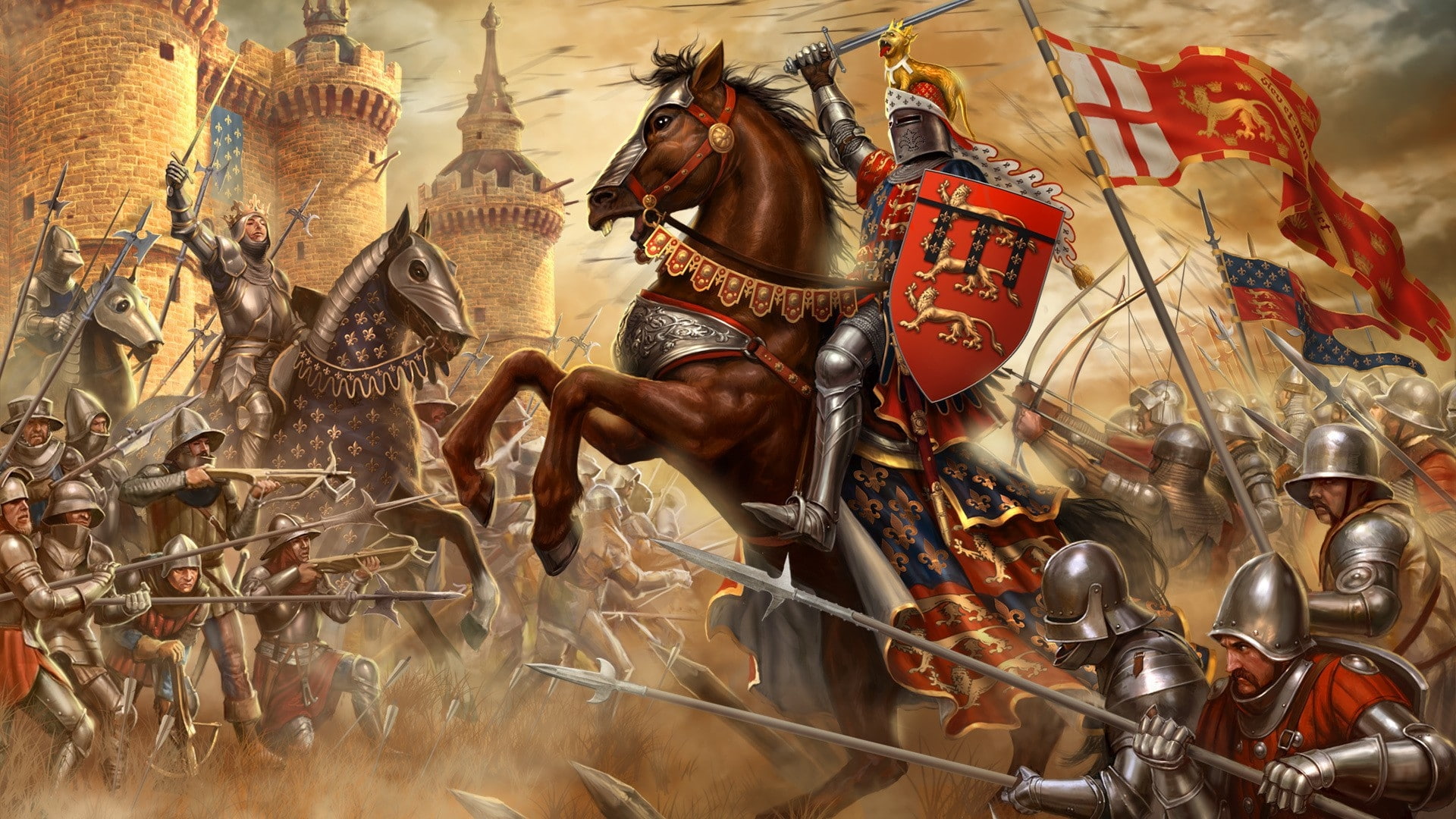 england, knights, Video Games, x, animals, medieval, video, france, art, horses, 1080P, hd, games, HD Wallpaper