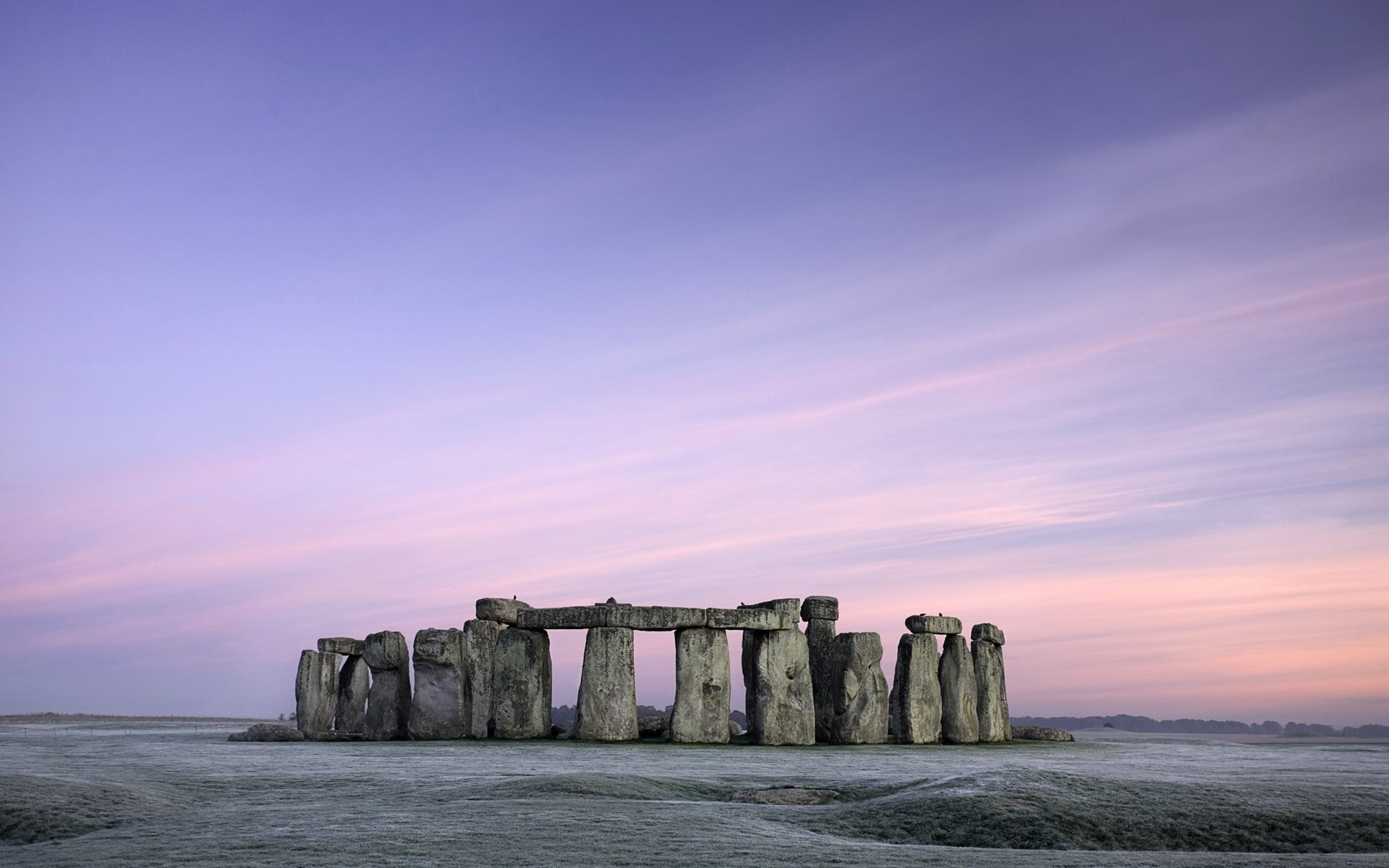 UK, land, the past, winter, sea, beauty in nature, sunset, Stonehenge, architecture, Frost, no people, tranquility, landscape, field, blue, nature, Morning, HD Wallpaper