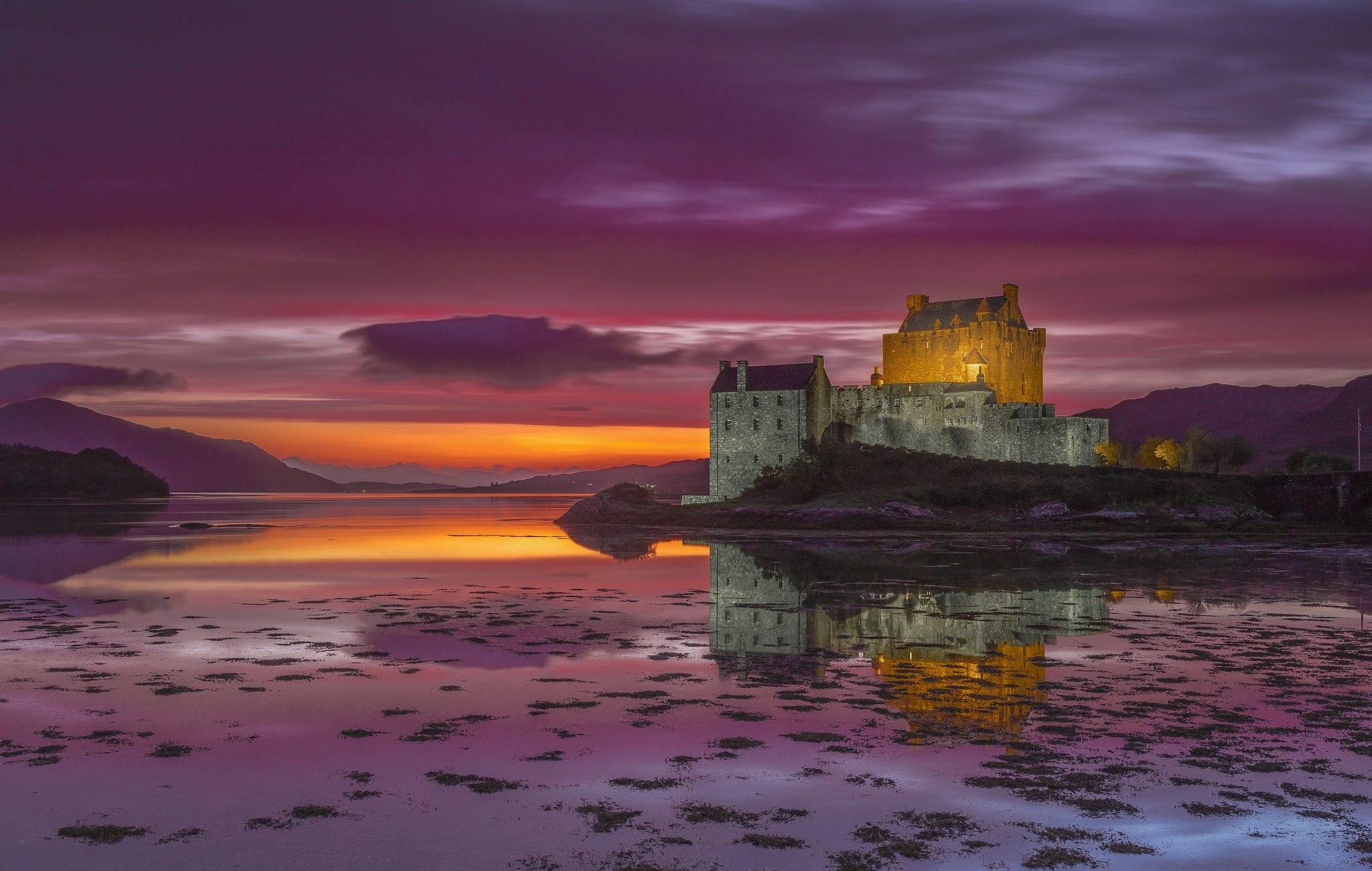 Ireland, 1080P, sunset, castle, bridge, HD Wallpaper
