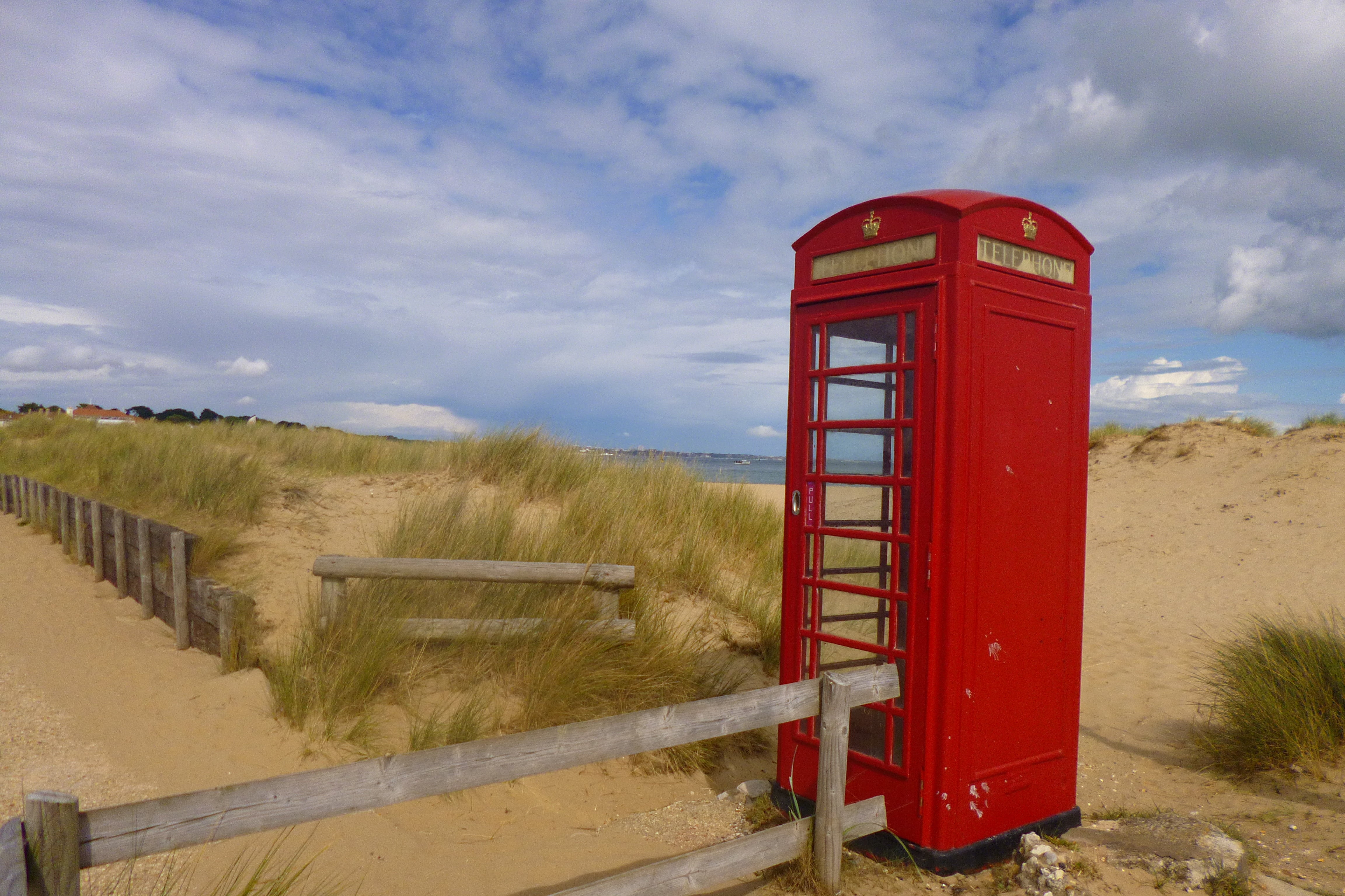 landscape, communication, barrier, south gland, telephone booth, outdoors, sand, technology, red, nature, connection, telephone, beach phone, sky, no people, HD Wallpaper