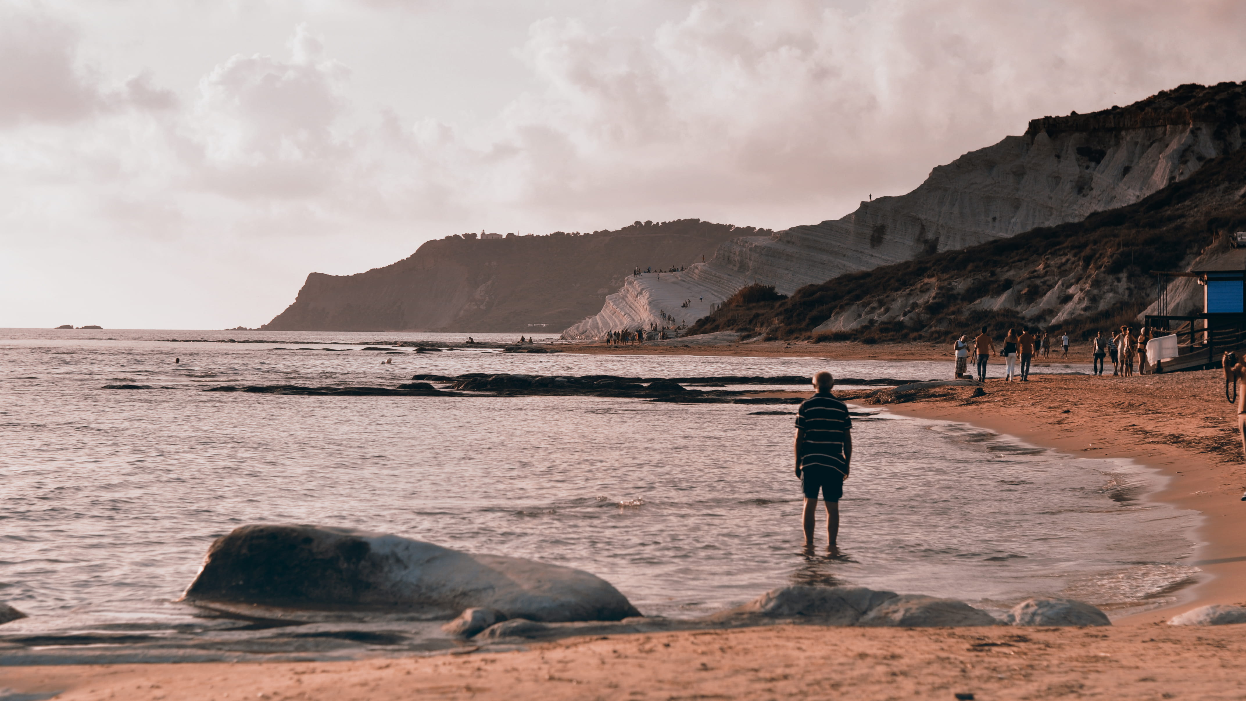 land, rock - object, summer, scenics - nature, 4K, beach, rear view, full length, mammal, animal wildlife, water, outdoors, agrigento, italy, sky, rock, HD Wallpaper