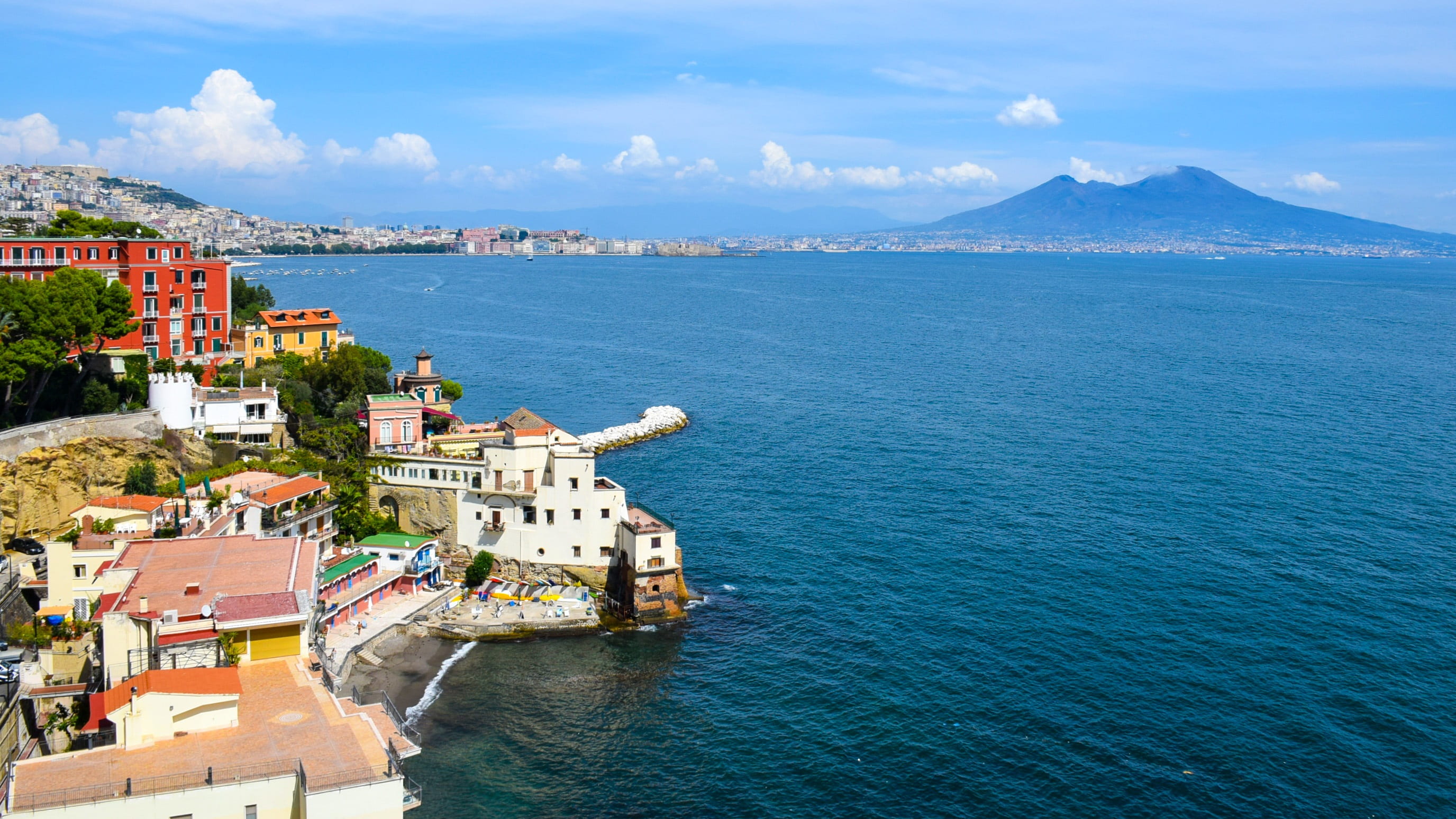 body, no people, nautical vessel, built structure, townscape, naples, waterfront, 2K, cloud - sky, high angle view, scenics - nature, houses, water, city, HD Wallpaper