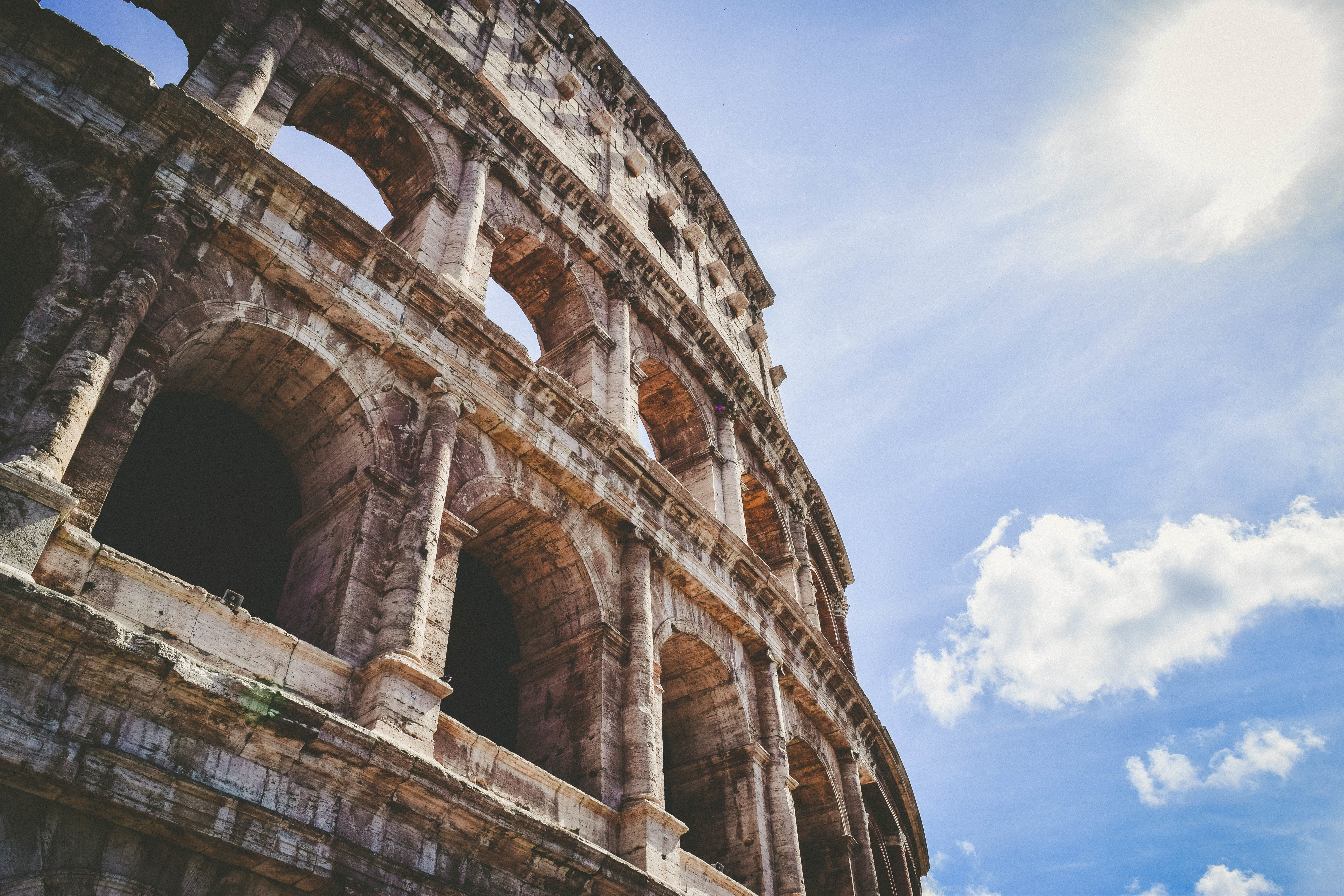 colosseum, no people, ancient, day, rome, cloud - sky, arch, structure, built structure, building, windows, flavian, amphitheater, ancient history, old ruin, HD Wallpaper