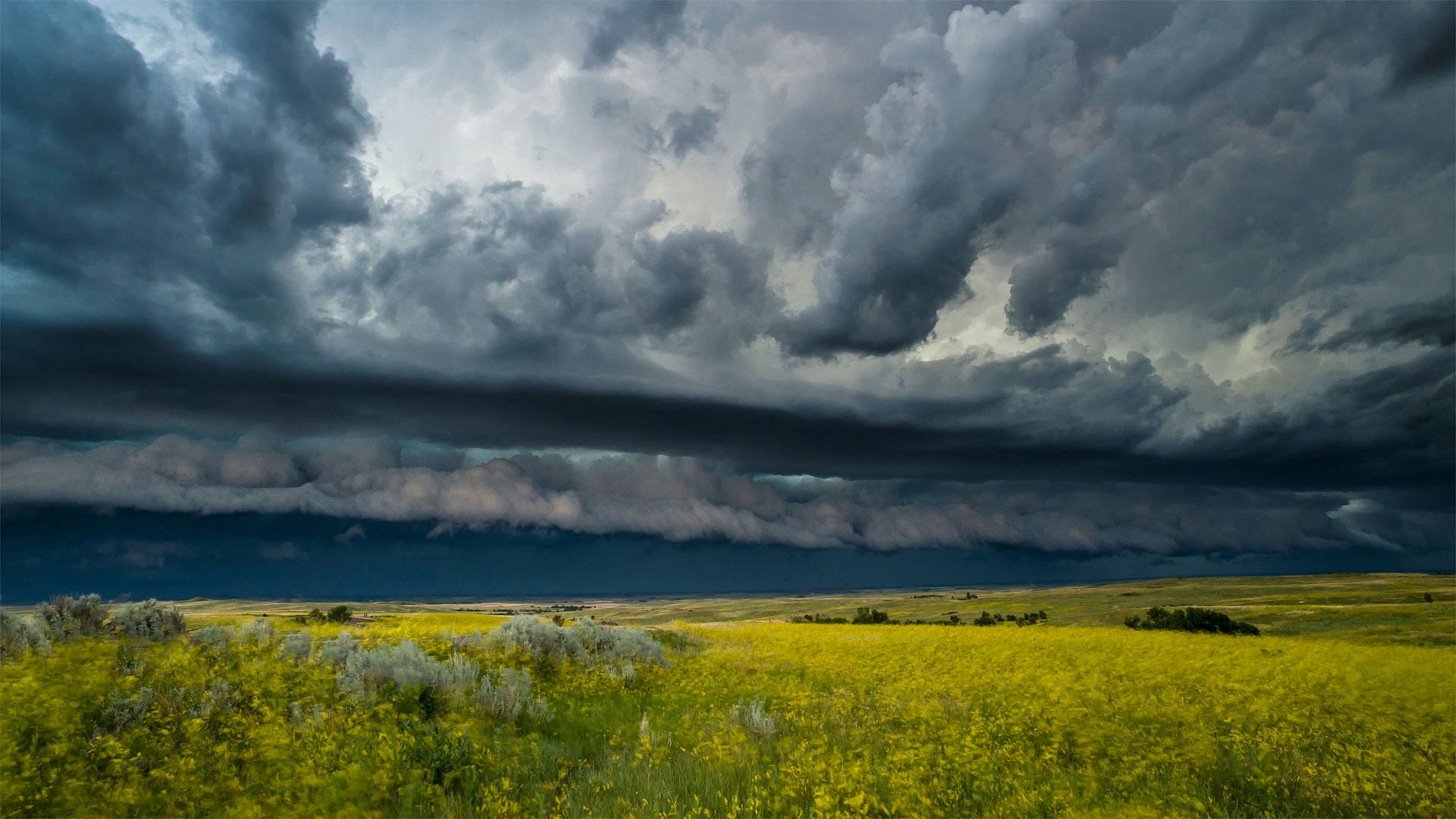 field, USA, the storm, National Park Theodore Roosevelt, North Dakota, 1080P, clouds, HD Wallpaper
