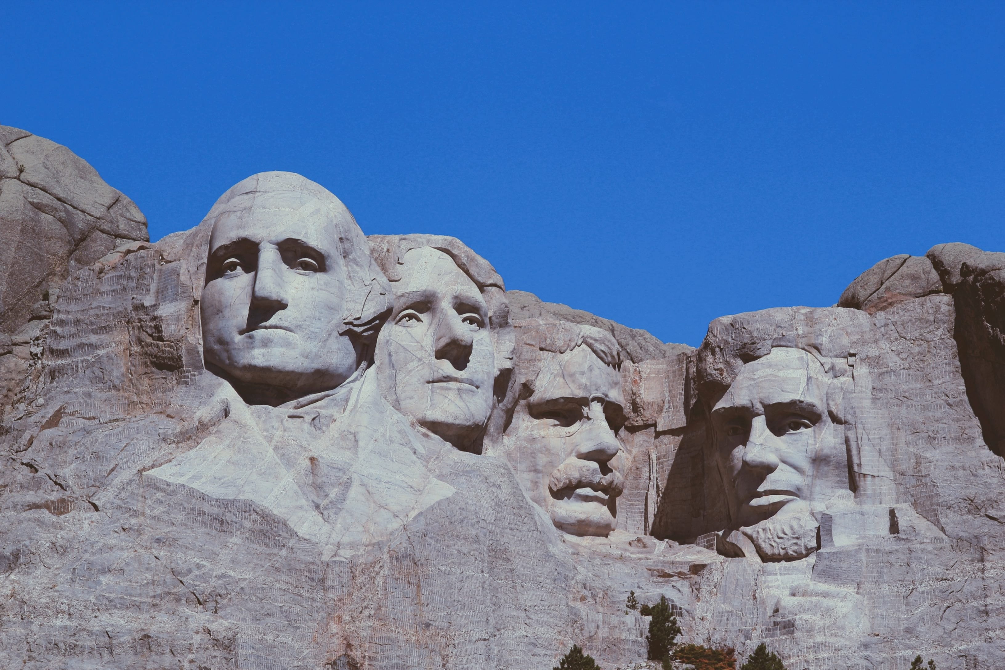 rushmore, rocks, art and craft, close-up, low angle view, creativity, sky, art, architecture, landmark, 2K, nature, faces, travel, ancient, the past, stone, HD Wallpaper