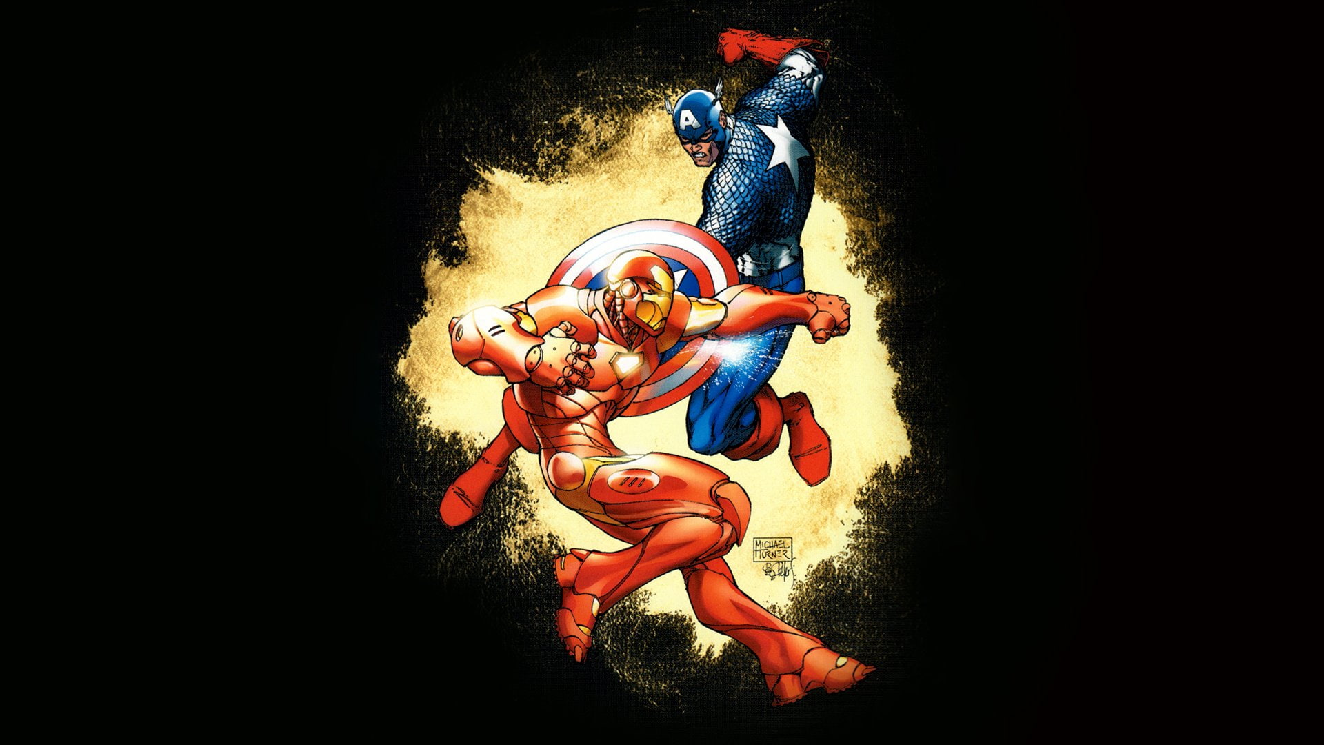 Captain America, 1080P, Marvel Comics, Iron man, illustration, digital art, Michael Turner, HD Wallpaper