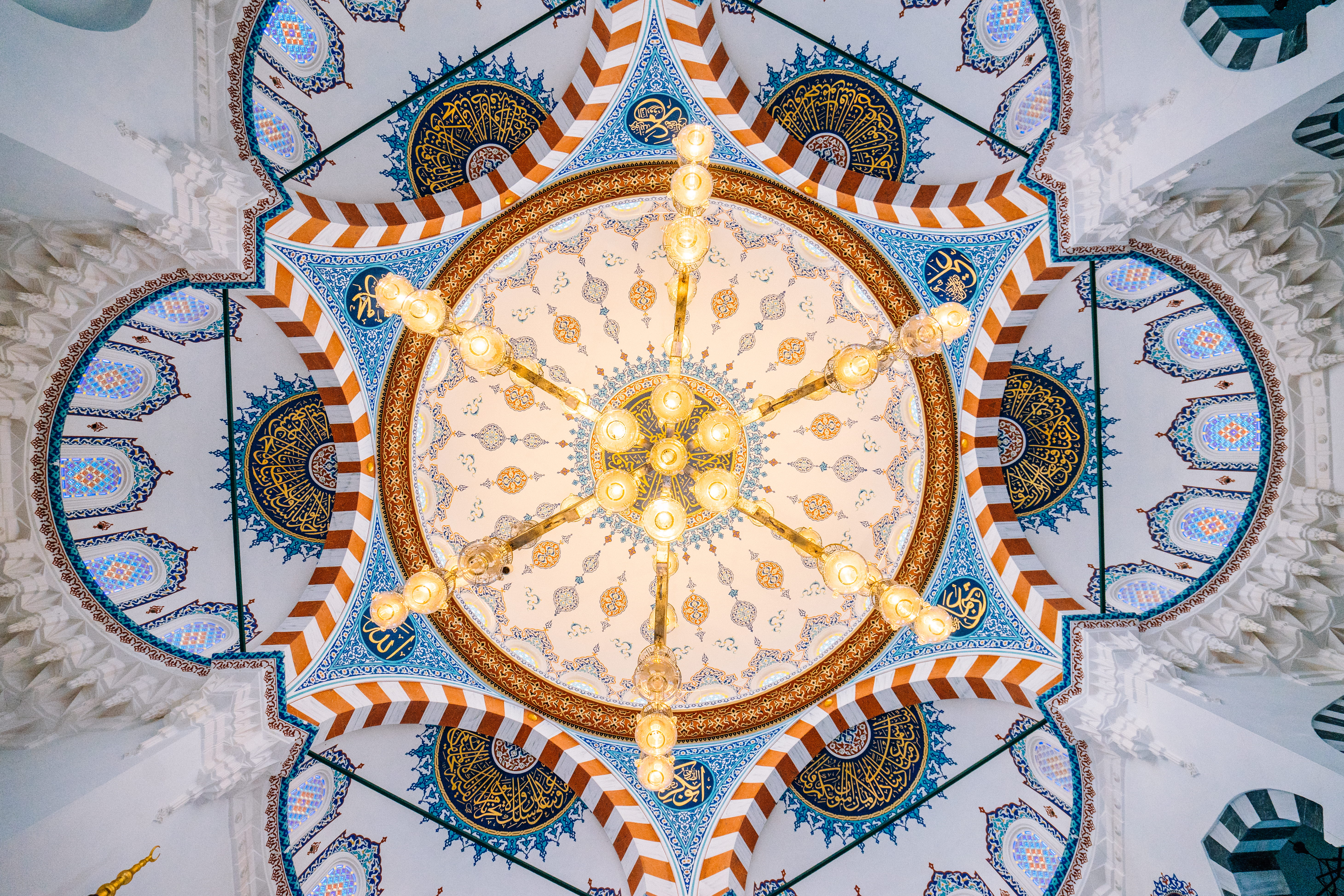 design, building, mosque, pattern, ceiling, religion, mural, built structure, dome, architecture and art, abstract, multi colored, ornate, decor, architecture, HD Wallpaper
