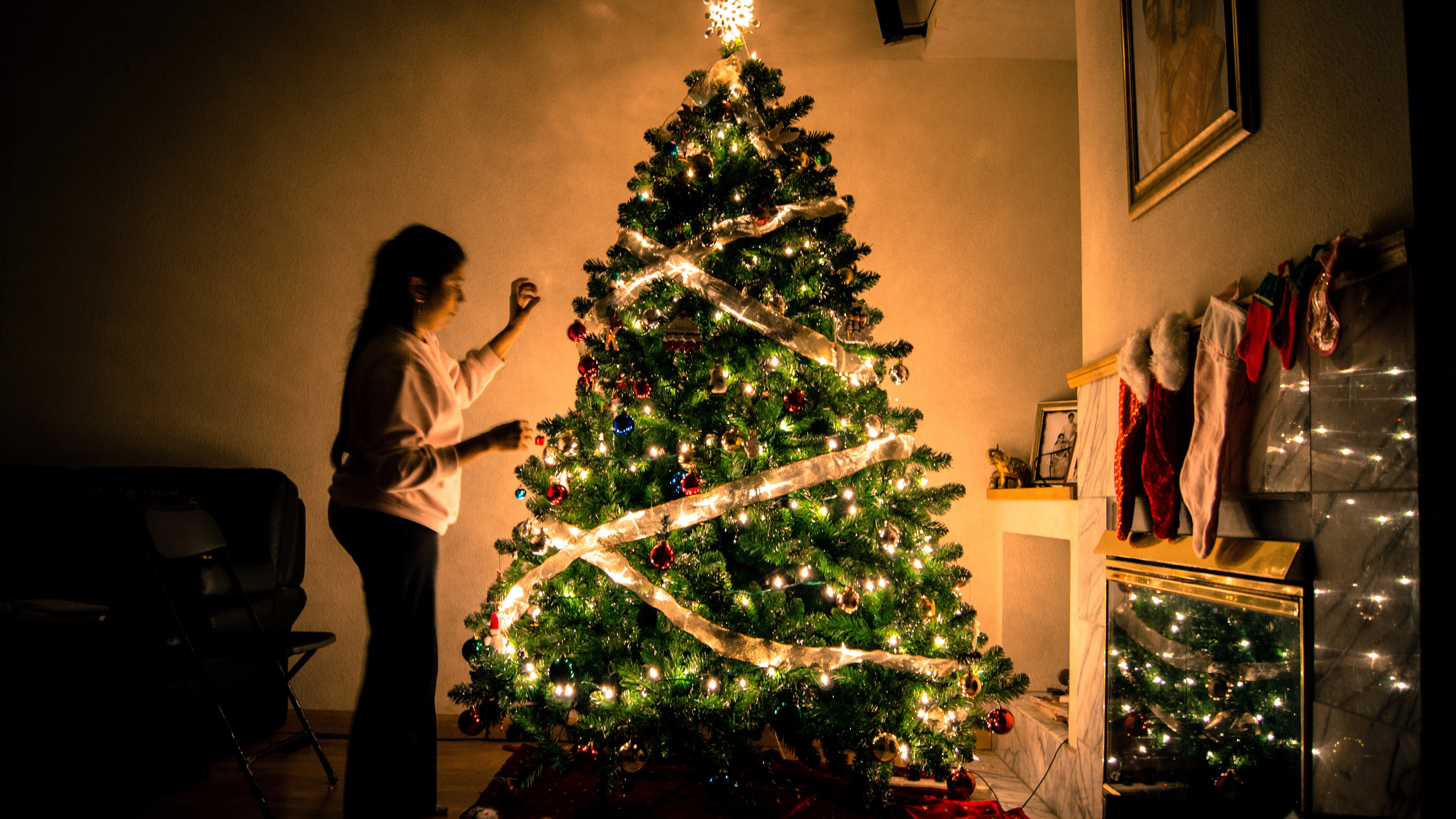 happiness, winter, plant, men, indoors, ornaments, celebration, Ornamented, holiday - event, home Interior, holiday, caucasian Ethnicity, decorating, Woman, HD Wallpaper
