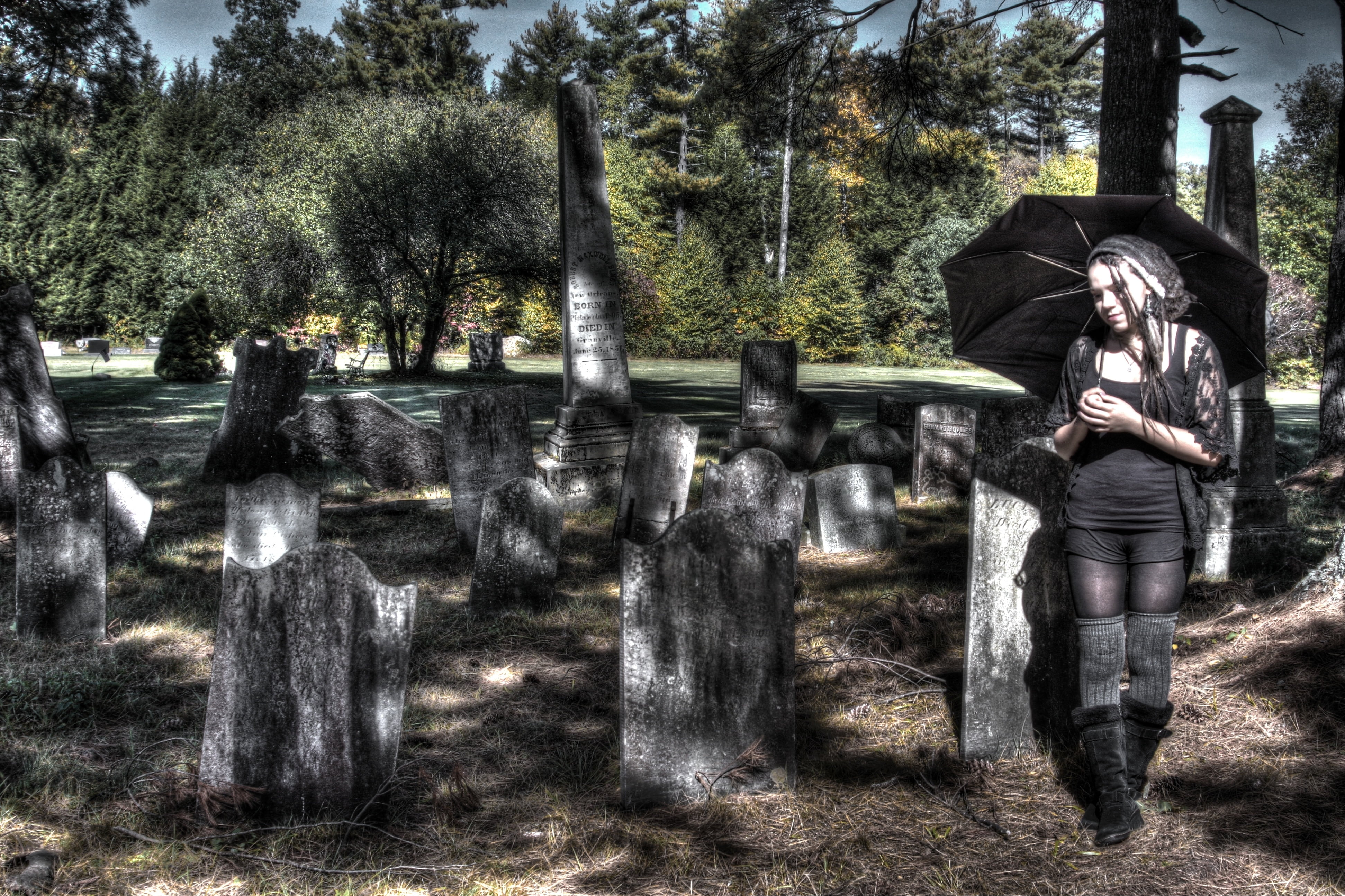 cemetery, casual clothing, real people, grave, lifestyles, graveyard, full length, representation, land, women, human representation, day, tree, one person, HD Wallpaper