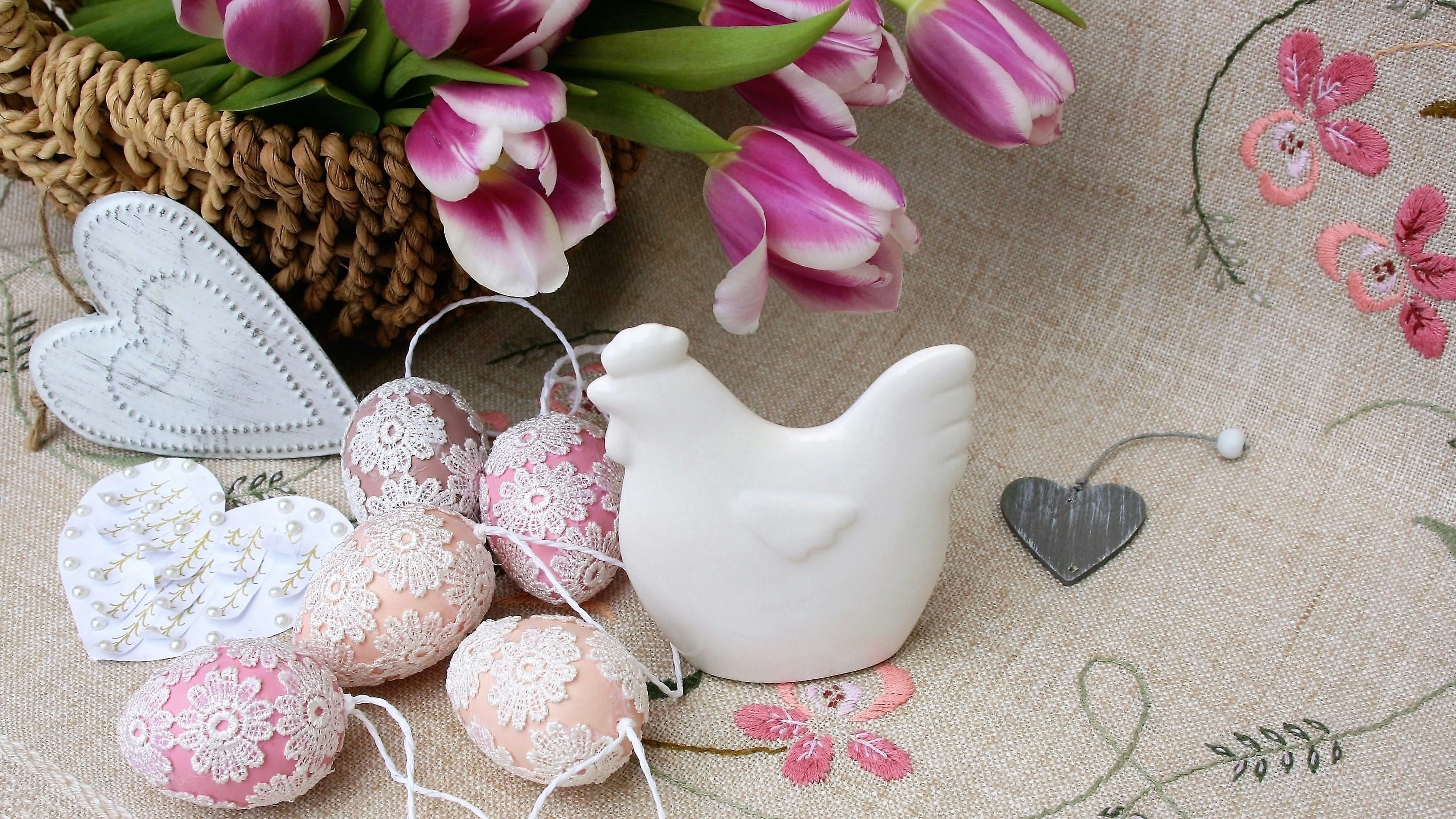 easter eggs, positive emotion, heart shape, table, beauty in nature, eggs, spring, no people, shopping cart, freshness, canvas, a special moment, hearts, HD Wallpaper