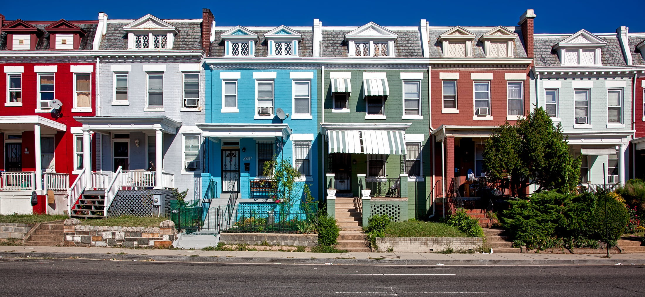 residential district, 1080P, outdoors, red, urban, washington dc, white, plant, buildings, cities, building Exterior, facade, history, colorful, city street, HD Wallpaper