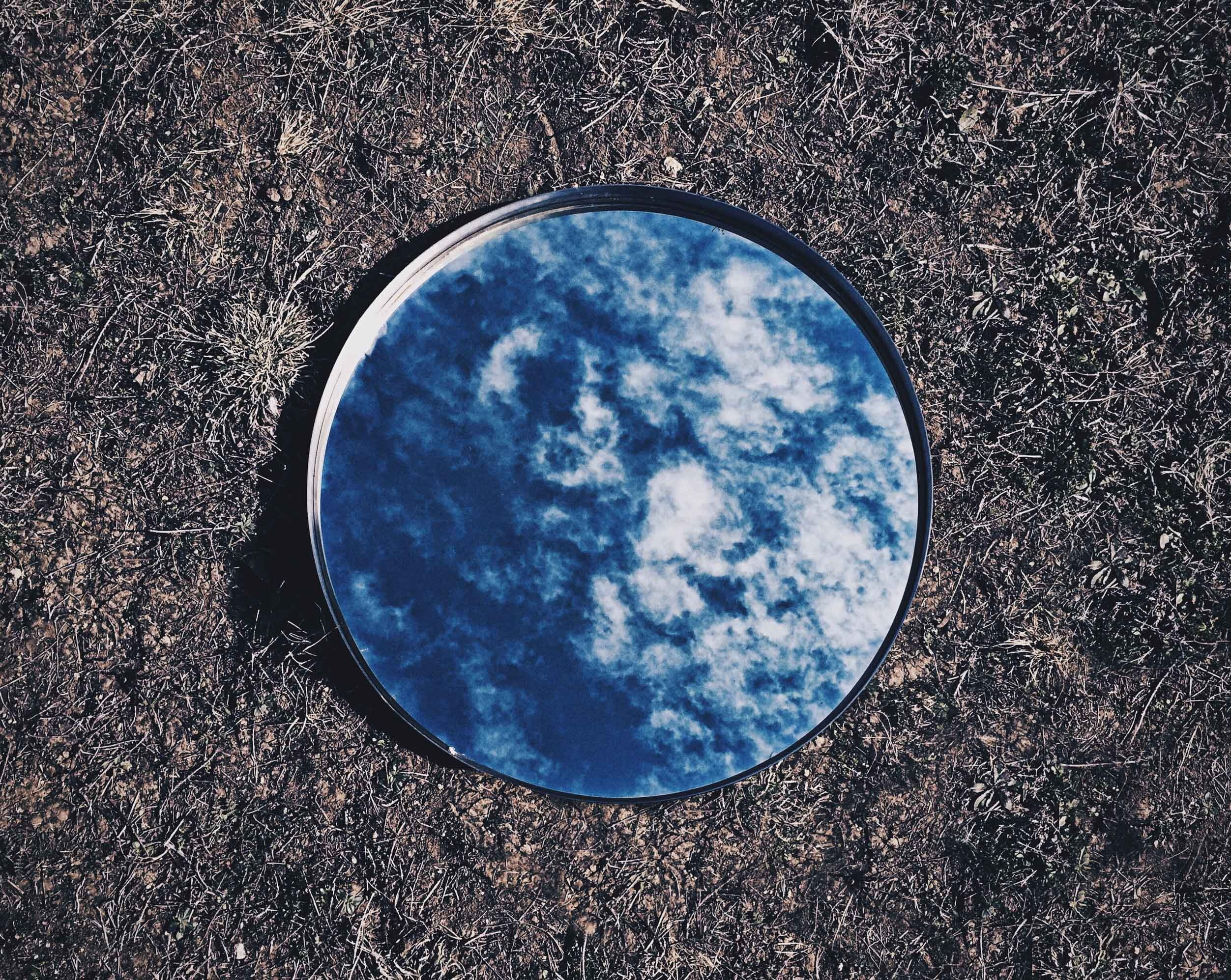 day, directly above, close-up, grass, mirror, blue, outdoors, sky, sunlight, high angle view, ground, nature, round, single object, design, cloud - sky, HD Wallpaper