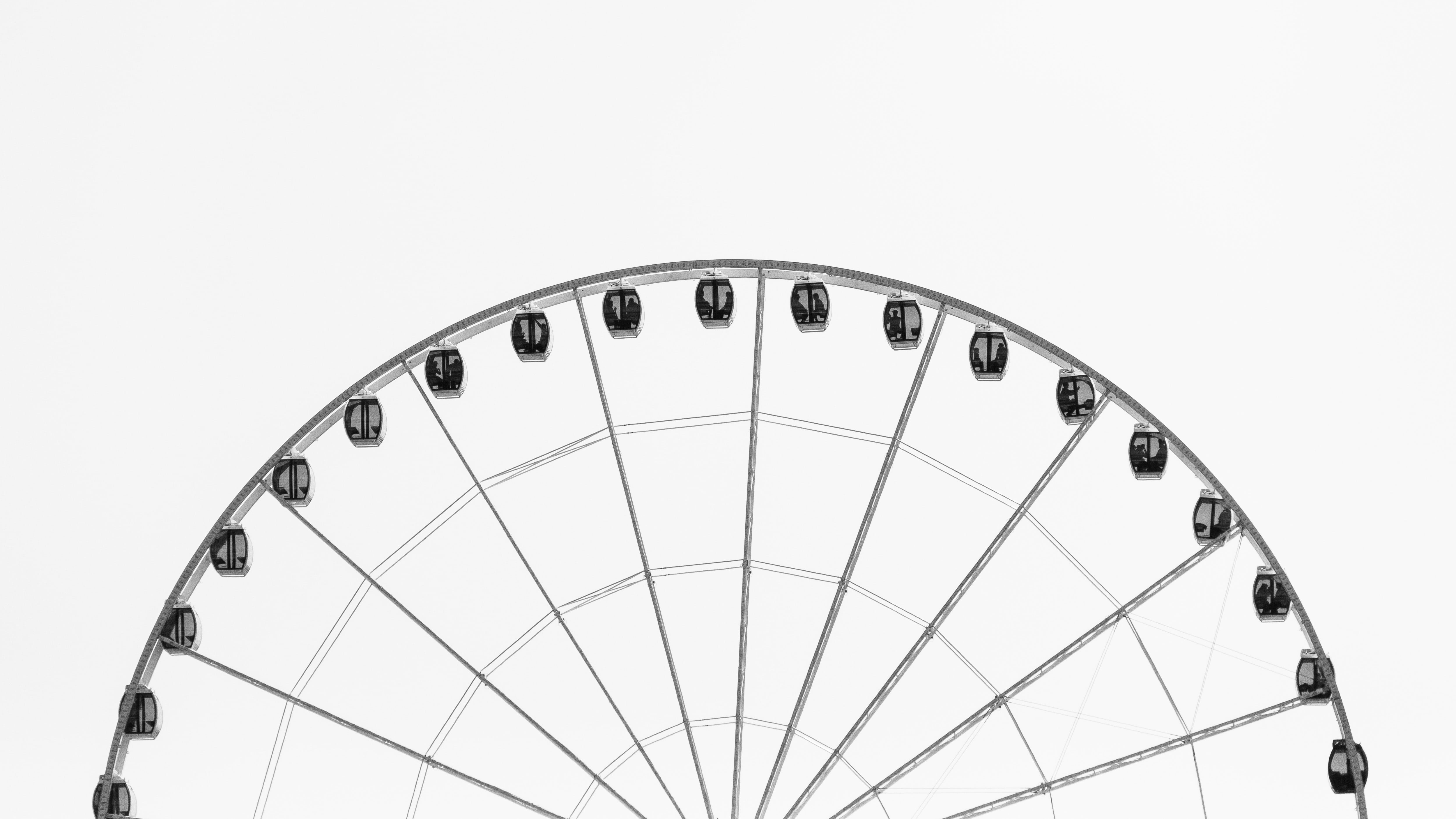nature, architecture, 4K, copy space, ferris wheel, leisure activity, wheel, close-up, black, traveling carnival, fun, time, no people, arts culture and entertainment, HD Wallpaper