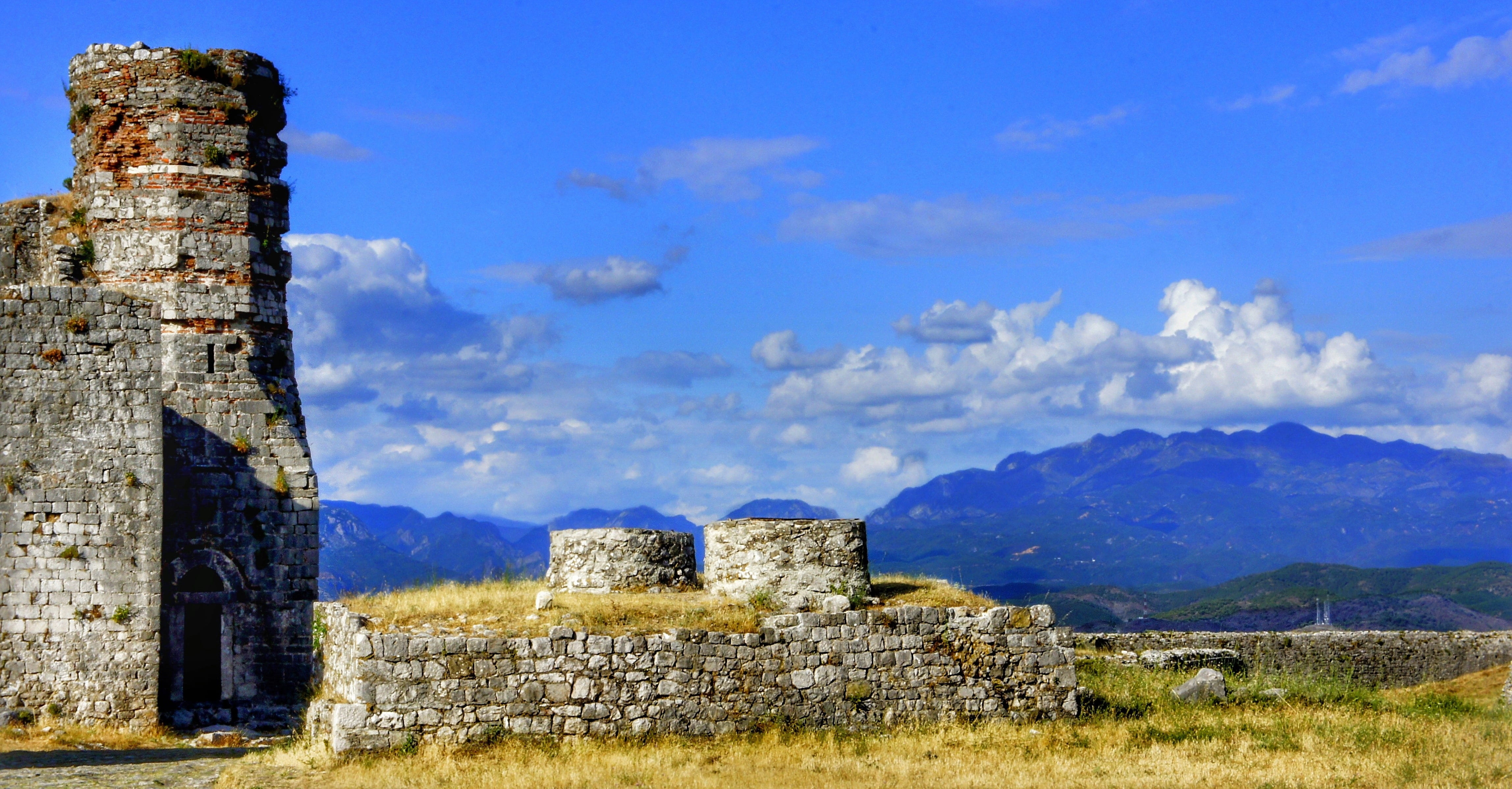 building exterior, ruined, landscape, old ruin, land, travel, outdoor, albania, mountain, abandoned, old, sky, stone material, view, ruin, nature, blue, HD Wallpaper