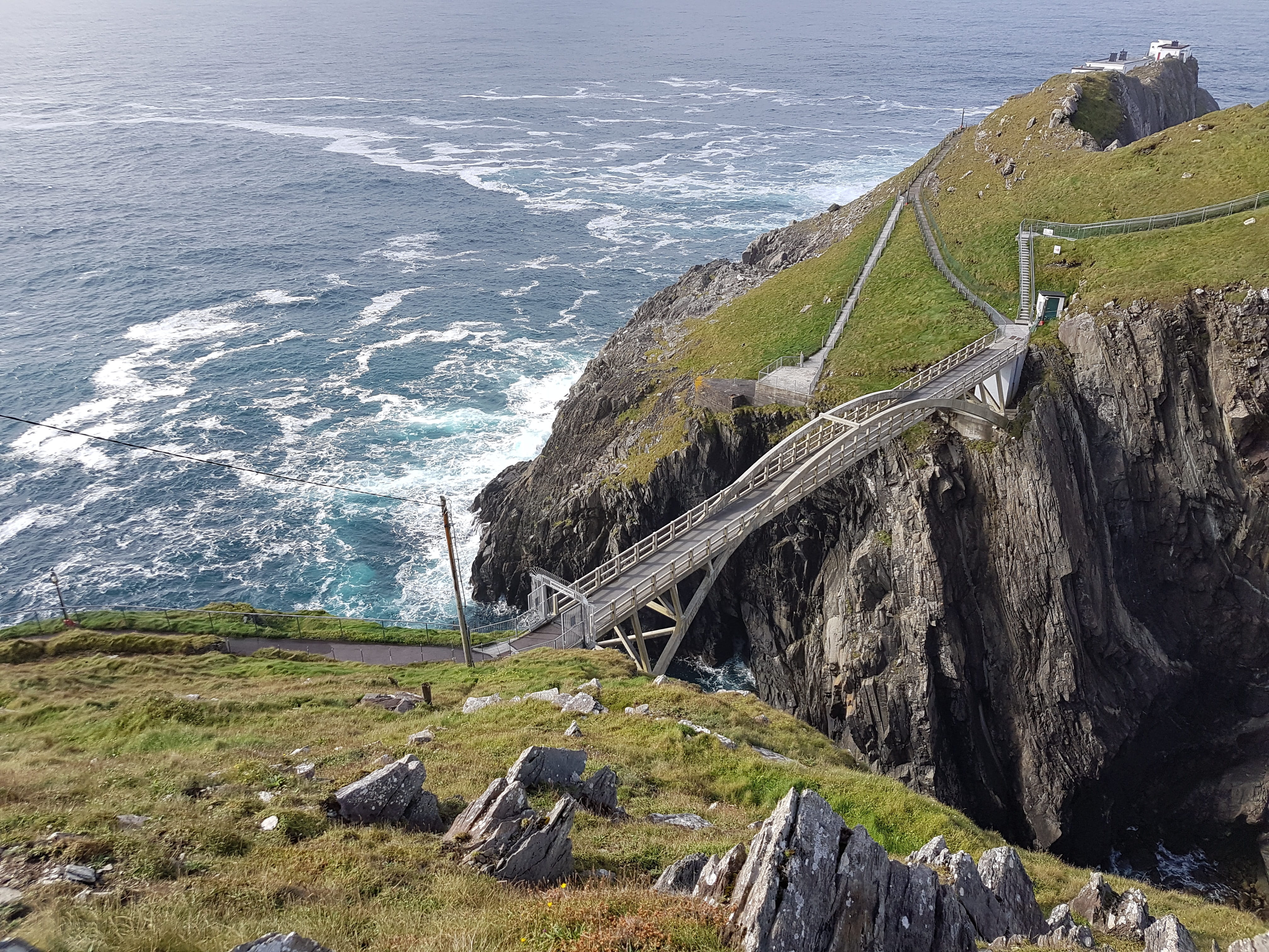 Ireland, scenics - nature, no people, bridge, rock - object, land, non-urban scene, outdoors, nature, cliff, tranquil scene, grass, rock formation, sea, HD Wallpaper