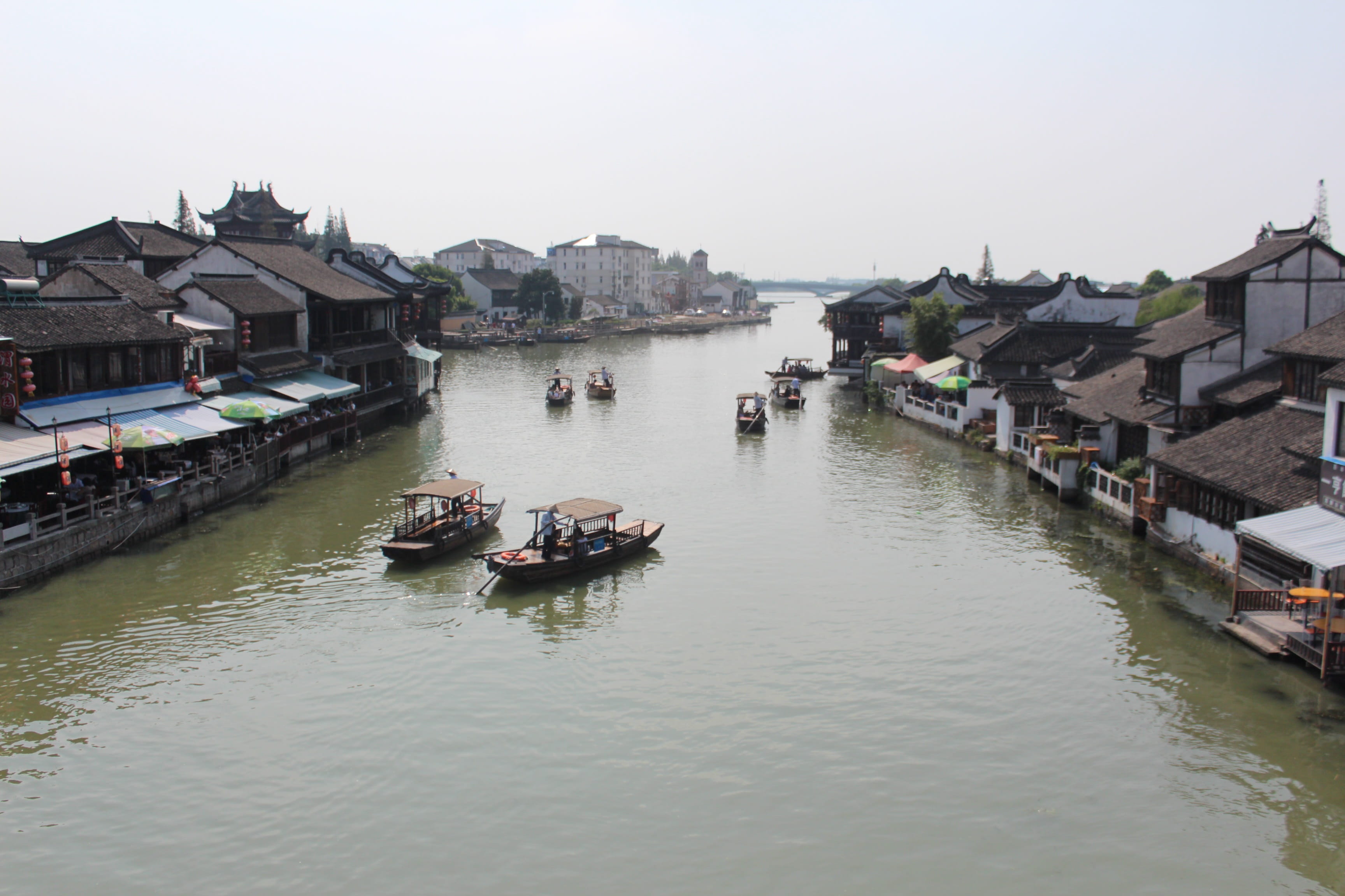 reflection, river, transportation, architecture, zhujiajiao, passenger craft, waterfront, residential district, nautical vessel, nature, city, sky, moored, HD Wallpaper