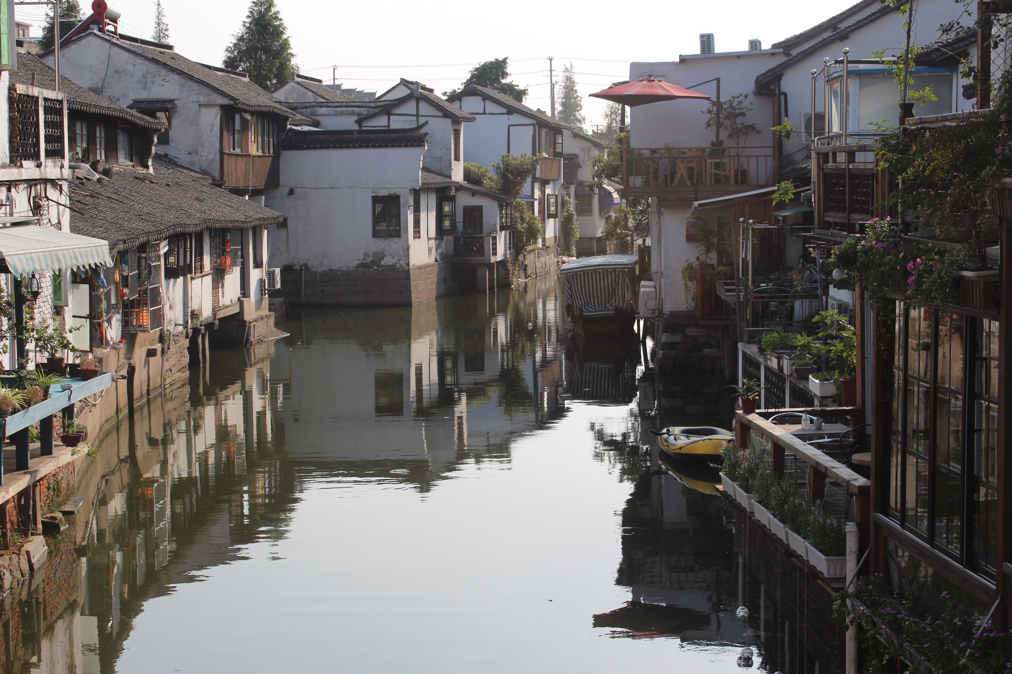 nature, building, the ancient town, Zhujiajiao, Ancient, transportation, outdoors, no people, plant, built structure, house, 2K, reflection, canal, city, HD Wallpaper