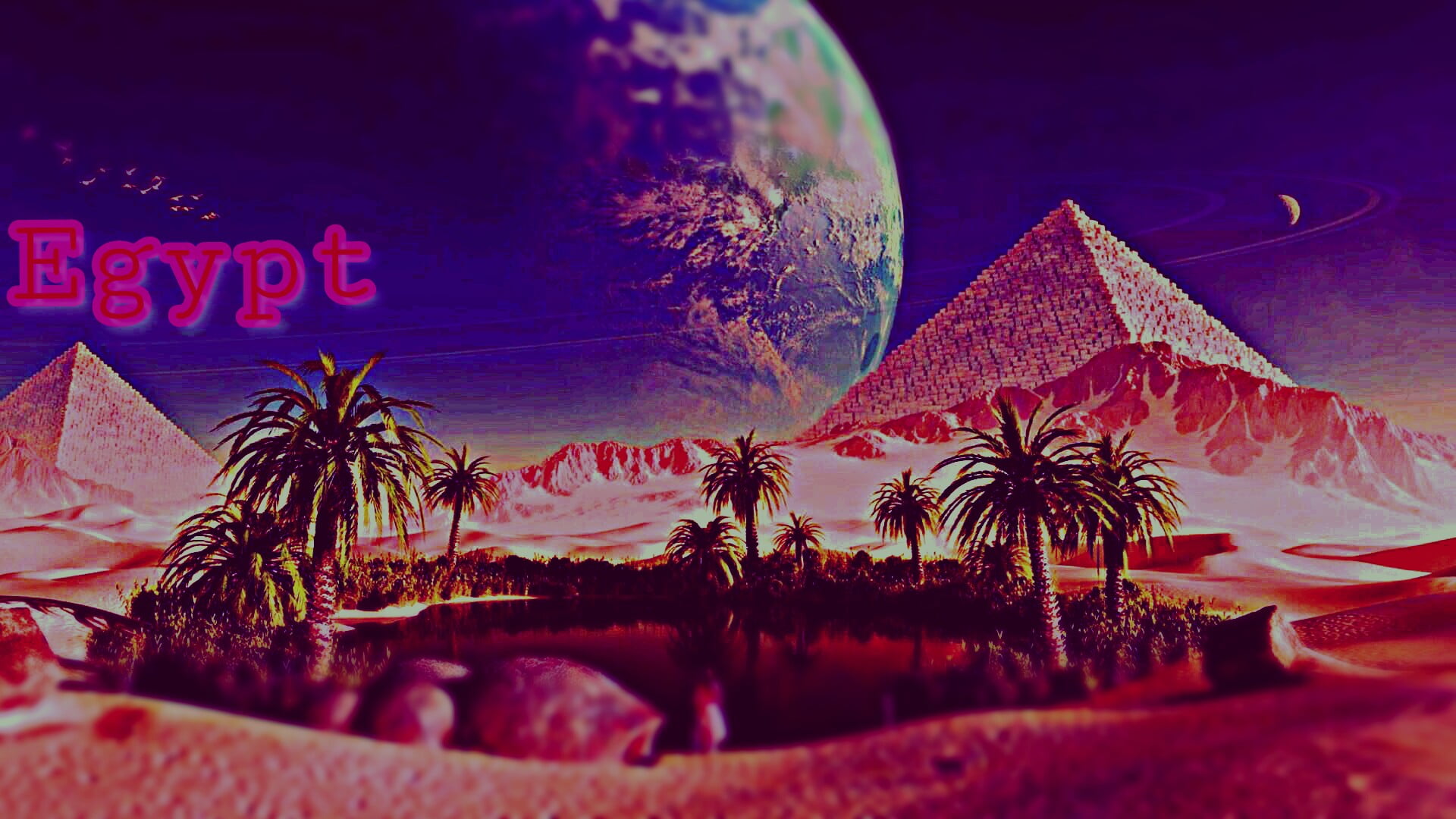 holiday, event, psychedelic art, pink, 1080P, close-up, western script, christmas, celebration, decoration, nature, oasis, text, night, tree, plant, fantasy art, HD Wallpaper