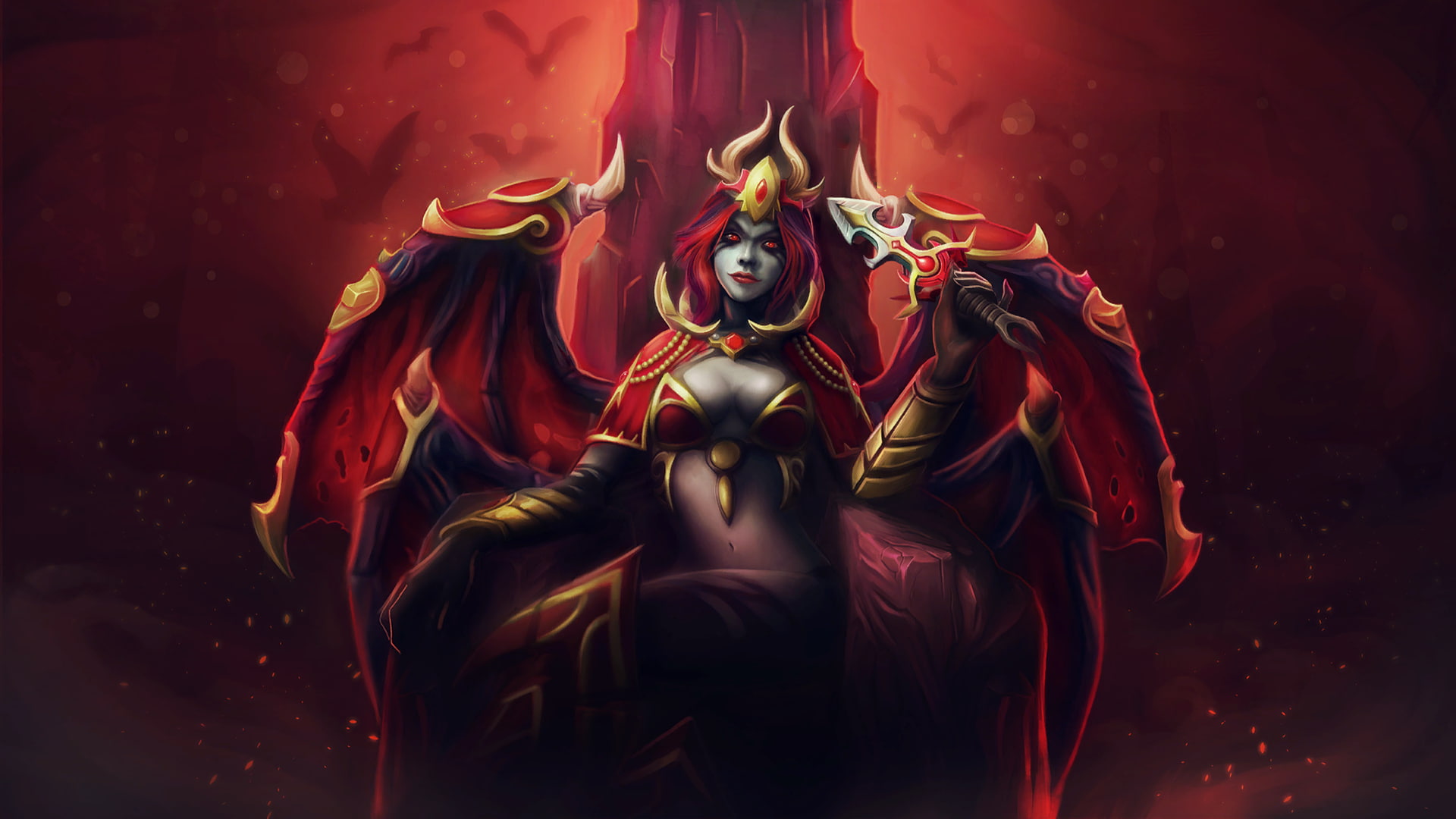 spirituality, costume, 1080P, clothing, representation, Queen Of Pain, standing, art and craft, studio shot, the past, obscured face, religion, red, celebration, HD Wallpaper