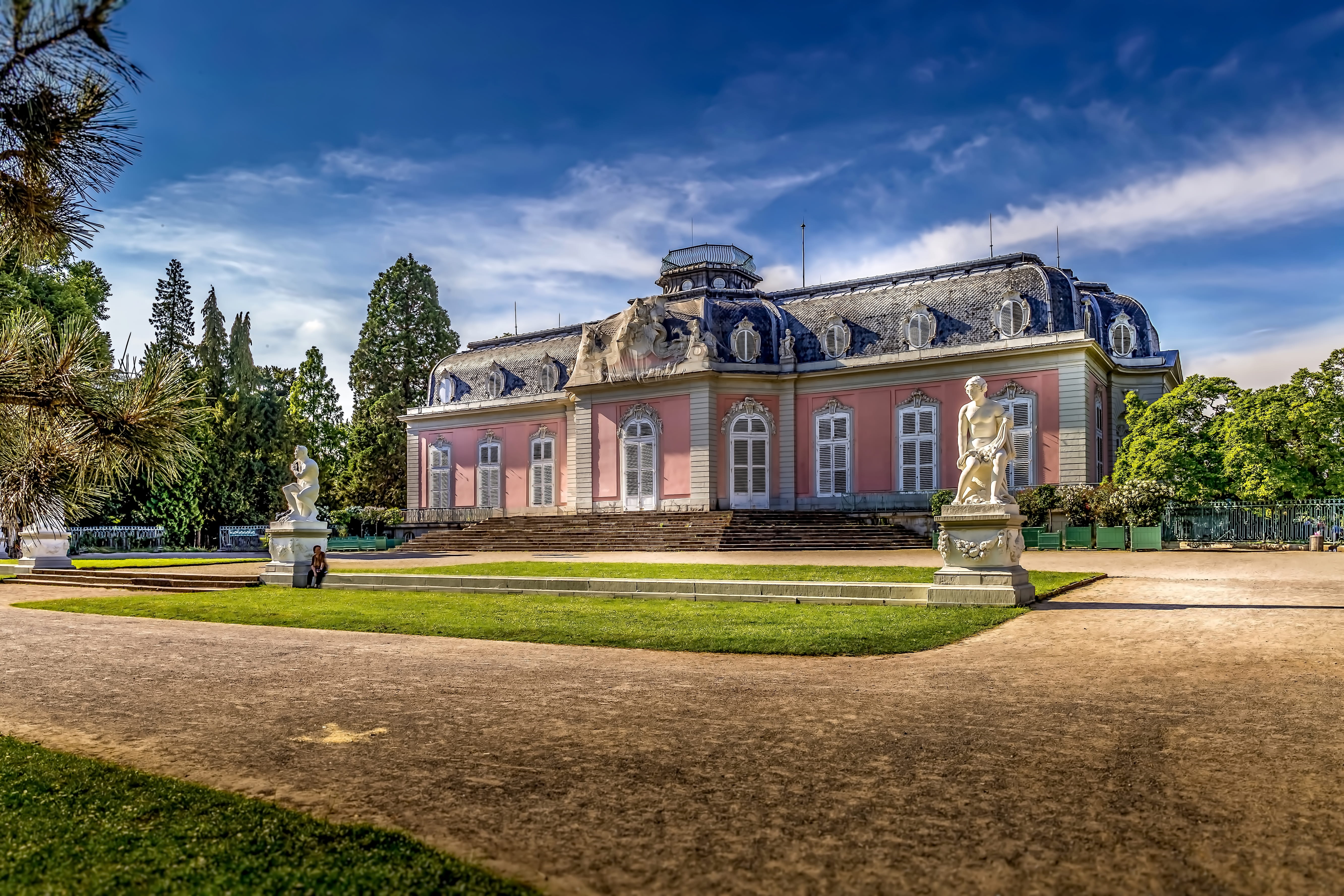 pink, castle, nature, tourism, sightseeing, grass, gray, the past, building exterior, landmark, house, duesseldorf, palace, no people, residential district, HD Wallpaper