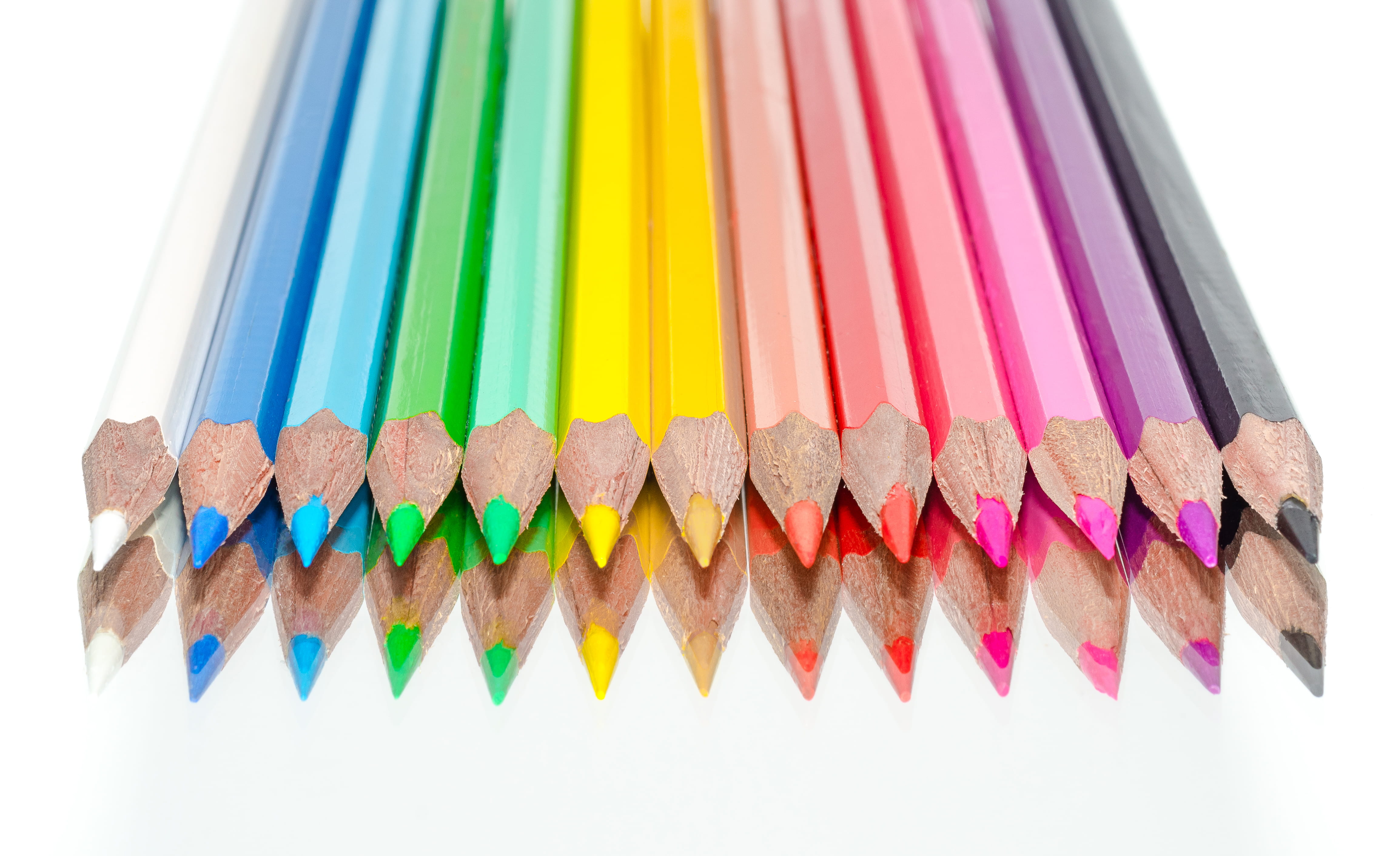 wooden pencils, colored, drawing, side by side, colored pencil, writing instrument, variation, sharp, studio shot, creativity, white background, no people, HD Wallpaper