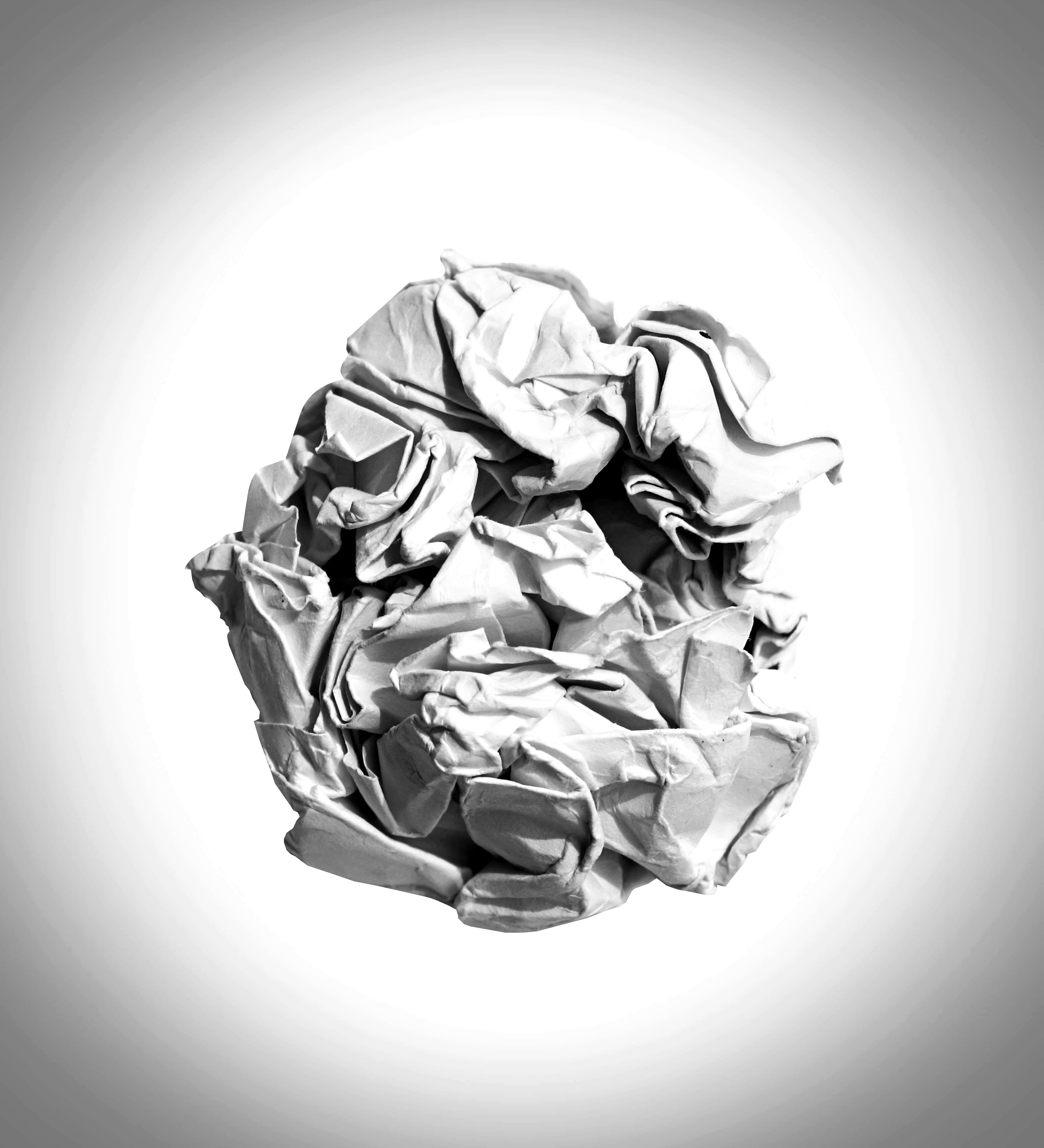texture, cut out, abstract, still life, white background, pattern, crinkle, crease, sphere, table, crumpled paper ball, bumpy, scrunch, efuse, grayscale, Phone HD Wallpaper
