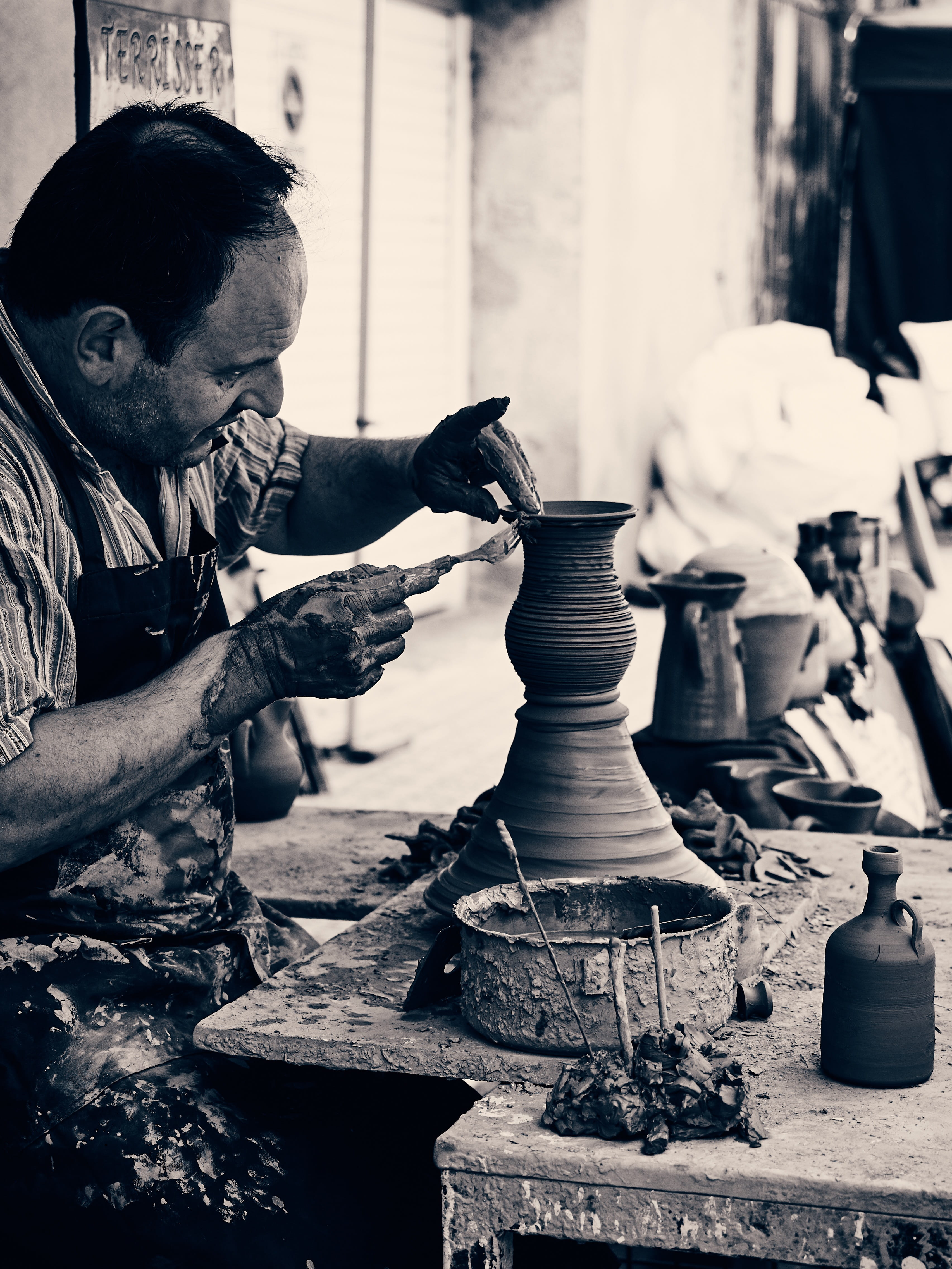 art and craft, handmade, pot, one person, man, indoors, human, artisan, working, pottery, making, molding, mud, traditional, creativity, handicraft, day, Phone HD Wallpaper
