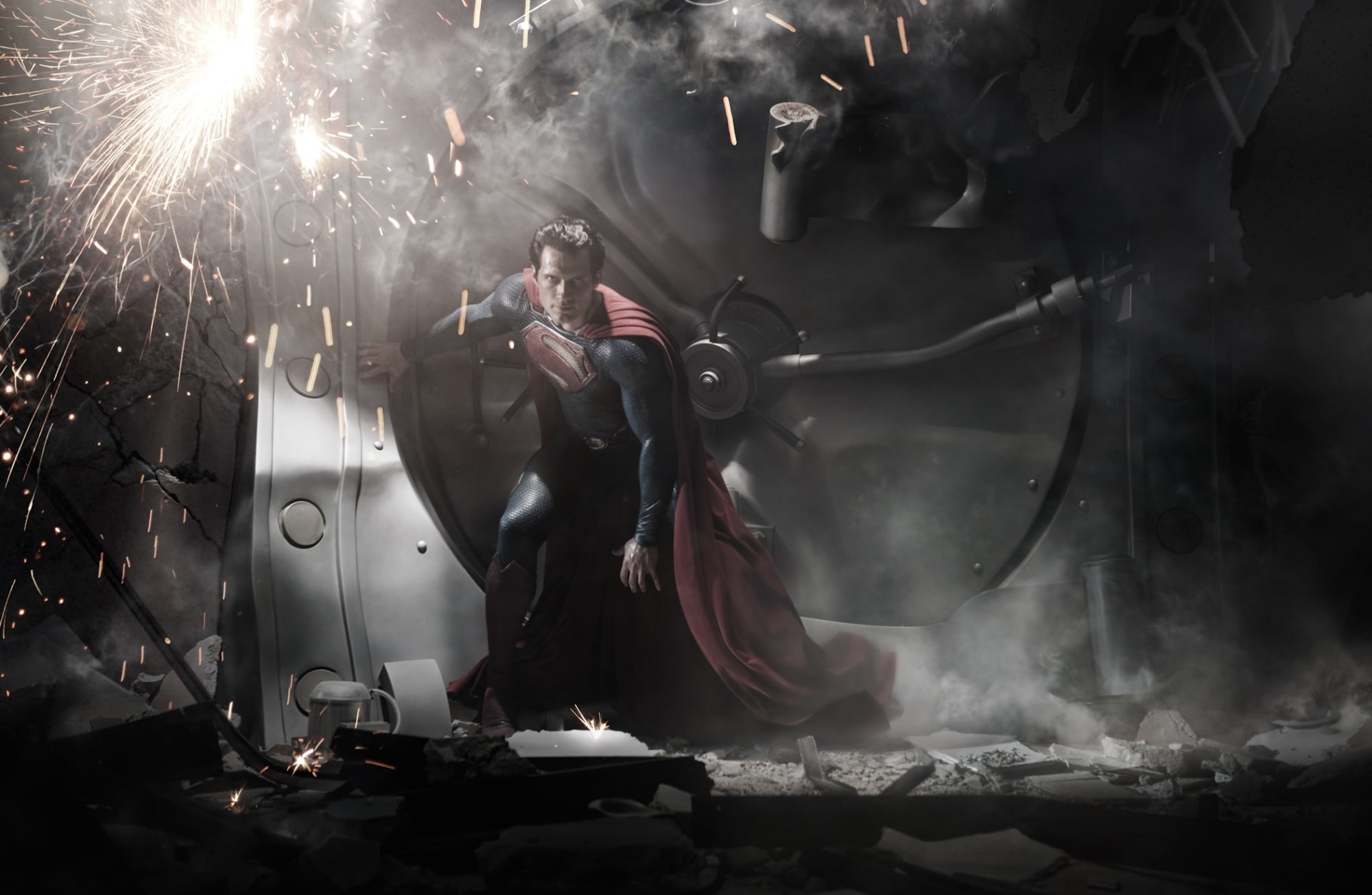 superman, Steel, real people, arts culture and entertainment, bank safe, night, occupation, man, men, mask, illuminated, business, blurred motion, standing, HD Wallpaper