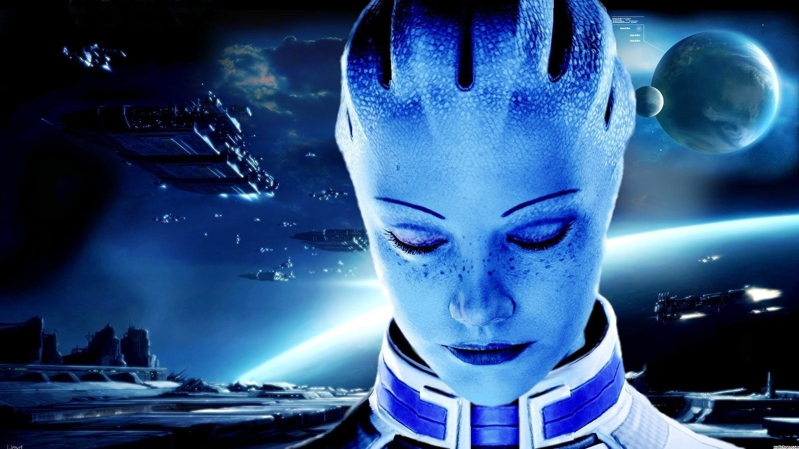 digital composite, night, Mass Effect, illuminated, adult, Liara TSoni, human body part, looking at camera, blue, portrait, dark, one person, body part, HD Wallpaper