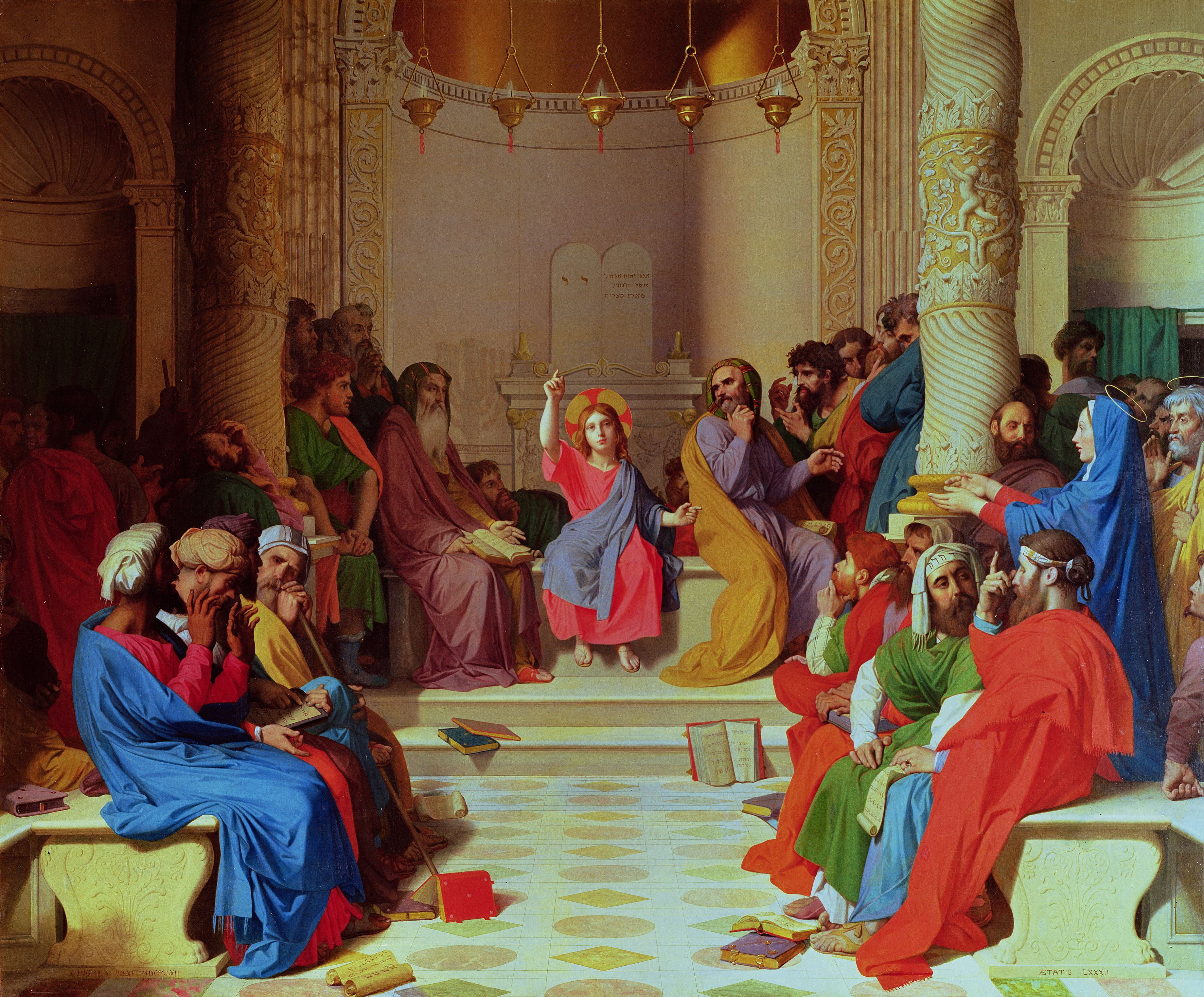 1862, Jean Auguste Dominique Ingres, The boy Christ among the Israeli teachers, 2K, HD Wallpaper