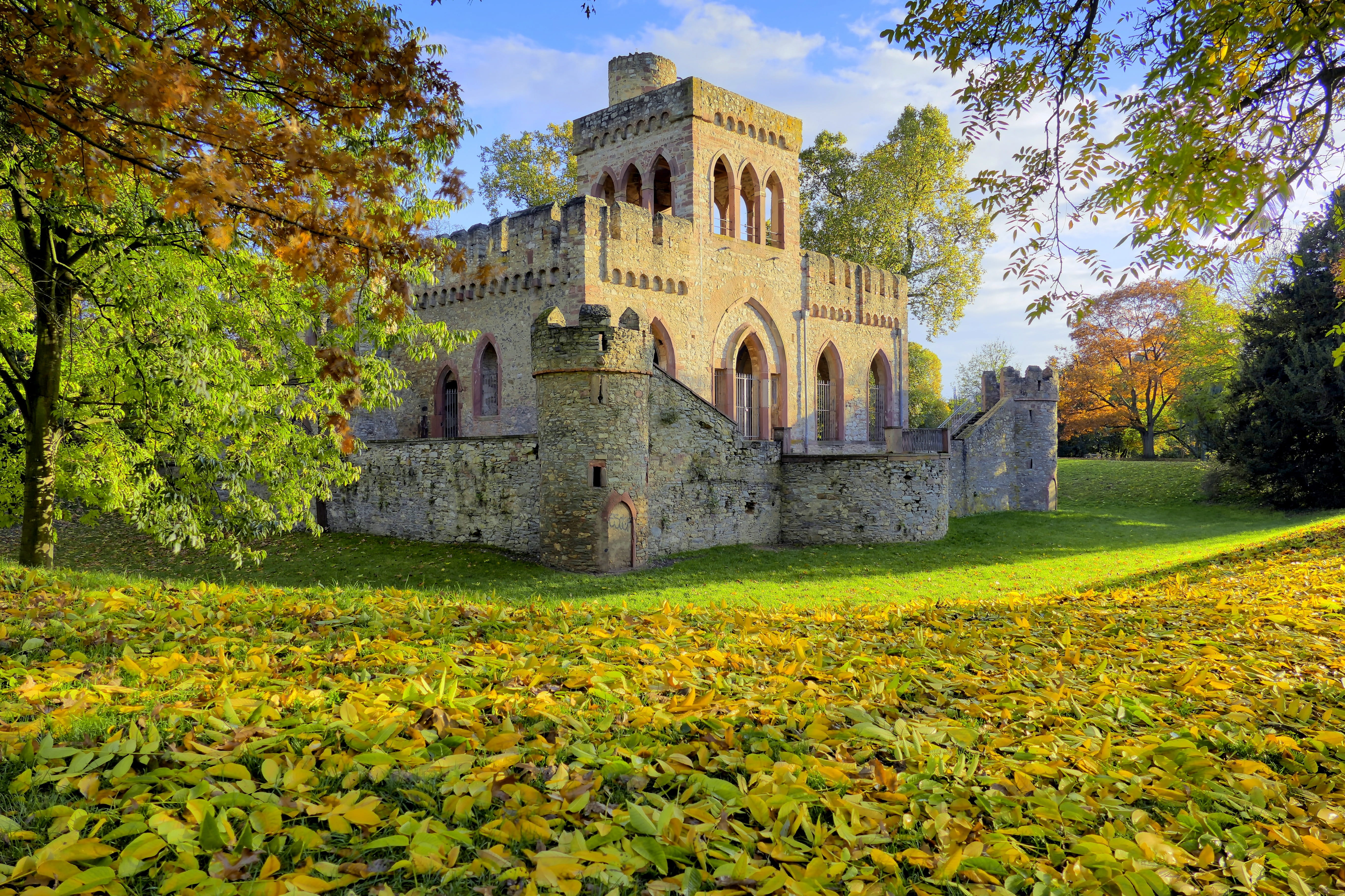 ancient, famous Place, change, Castle Park, history, Wiesbaden, biebrich, building Exterior, sky, 5K, nature, leaves, mosburg, travel destinations, autumn colours, HD Wallpaper