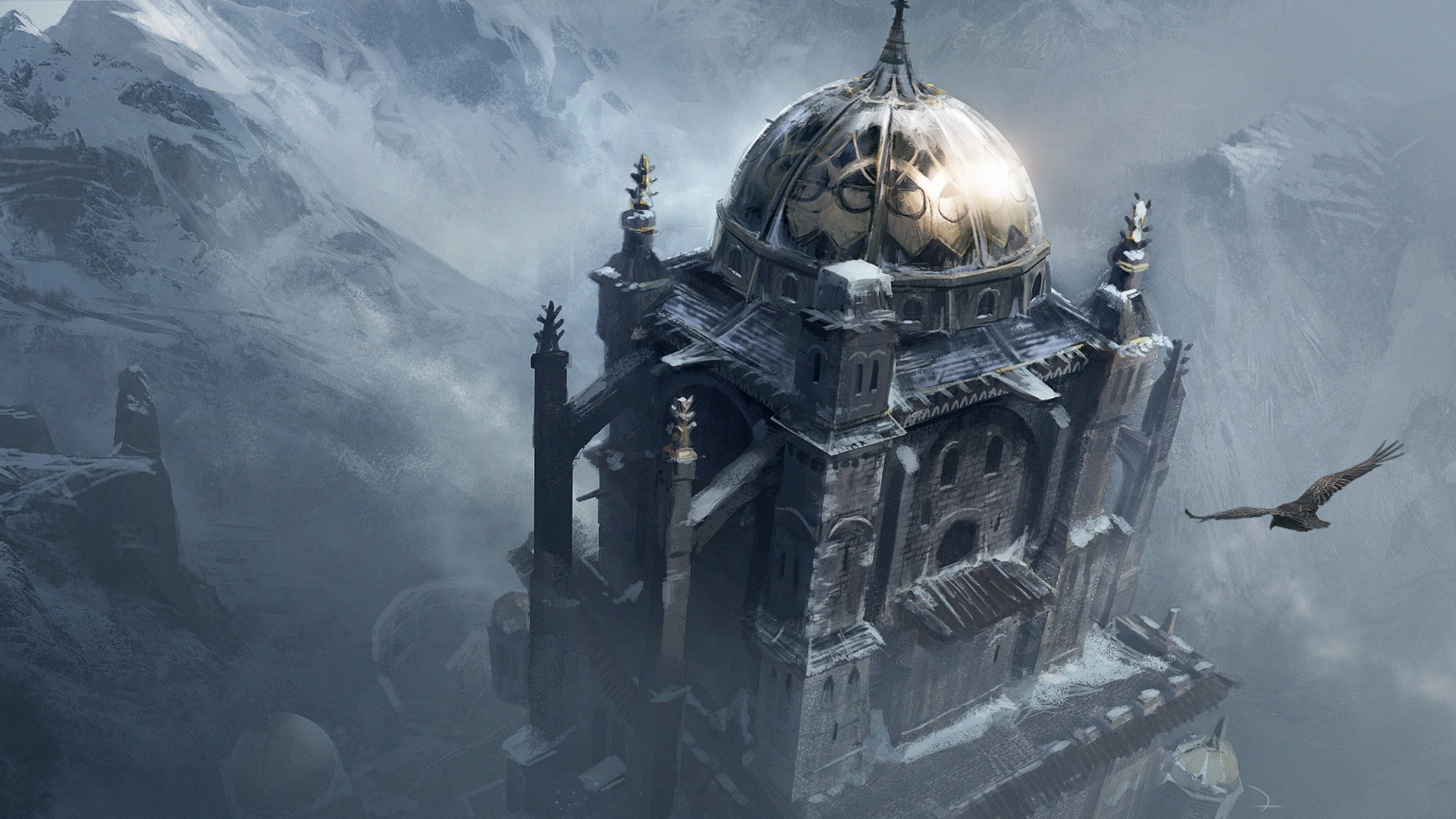 Assassins Creed, no people, dome, spirituality, digital composite, fantasy art, 1080P, fog, building, day, building exterior, belief, religion, nature, HD Wallpaper