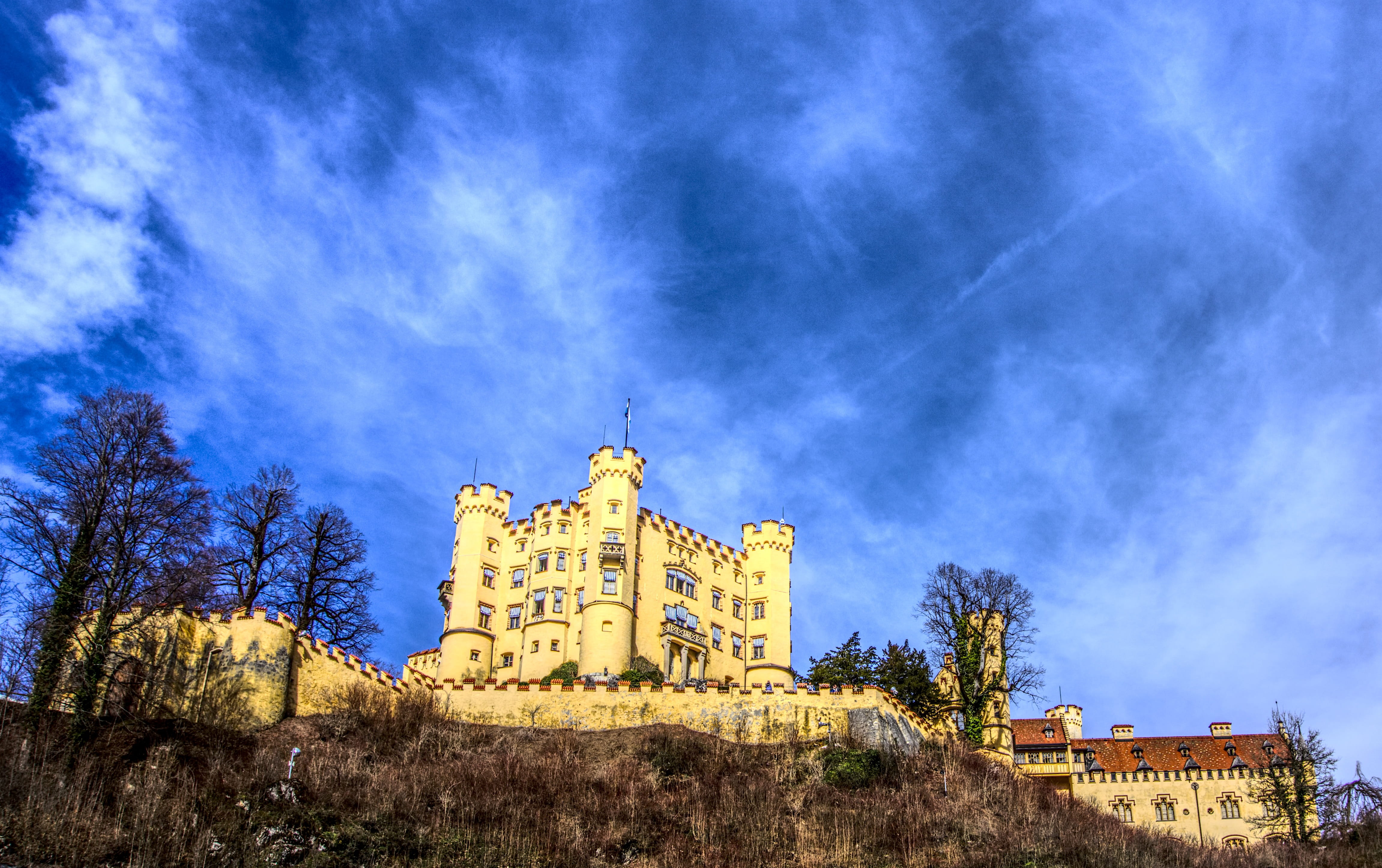 ruined, plant, belief, architecture, no people, contrast, allgäu, the past, spirituality, hohenschwangau, religion, sky, nature, kristin, castle, built structure, HD Wallpaper