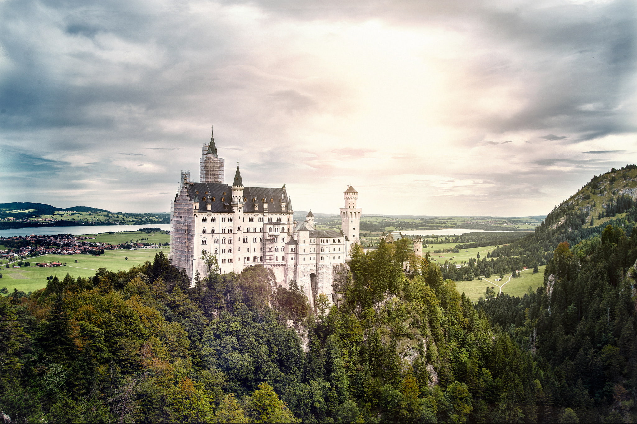 1080P, Hohenschwangau, mountain, Germany, landscape, forest, castle, Bavaria, HD Wallpaper