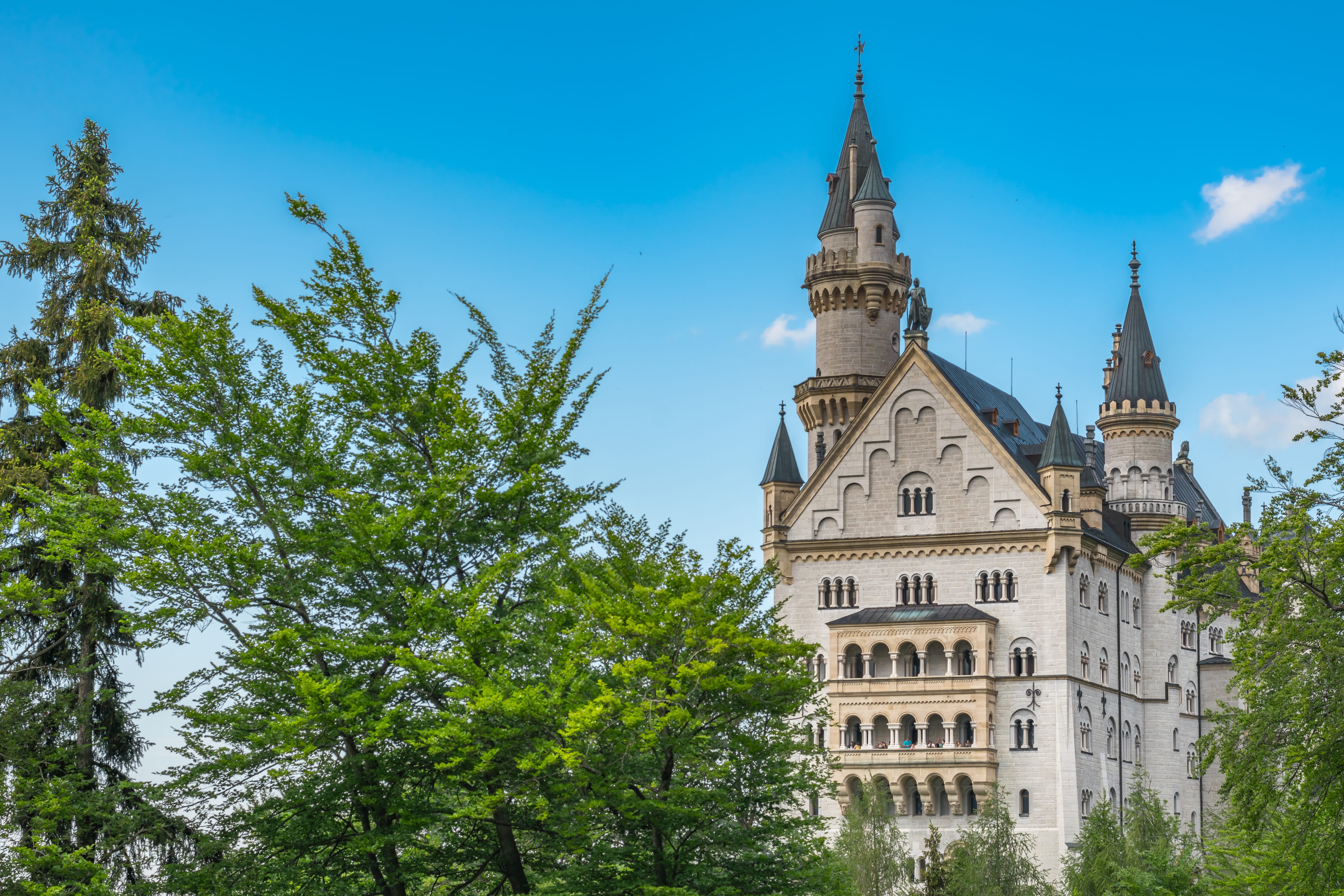 low angle view, places of interest, germany, no people, plant, the past, day, tree, religion, sky, nature, allgäu, tower, castle, tall - high, building exterior, HD Wallpaper