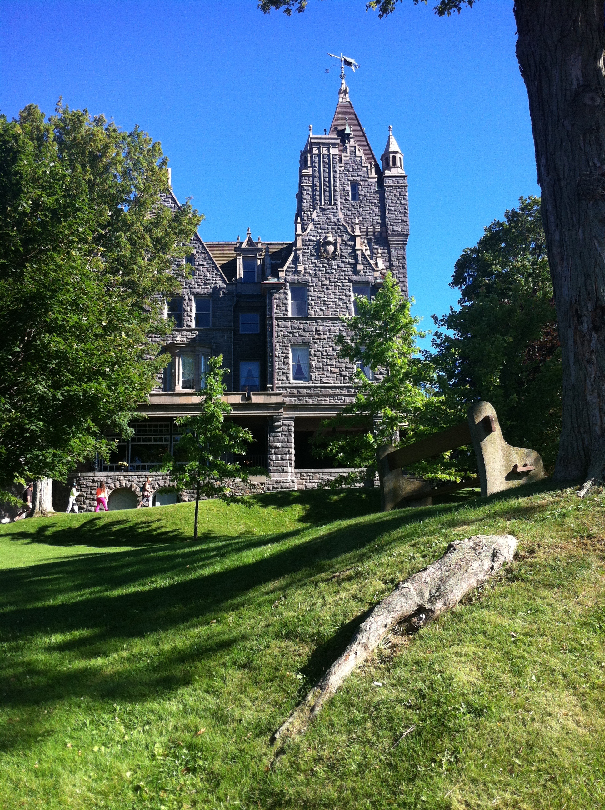 outdoors, sky, luxury, lawn, america, 2K, castle, tree, built structure, thousand islands, nature, building exterior, landmark, history, clear sky, day, Phone HD Wallpaper