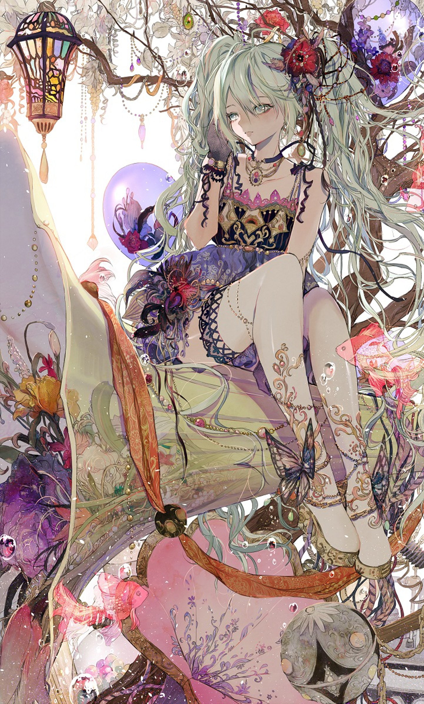 tsukioka, series, miku, hair, beautiful, girl, dress, tsukiho, 1080P, long, vocaloid, heels, garter, hatsune, characters, Phone HD Wallpaper