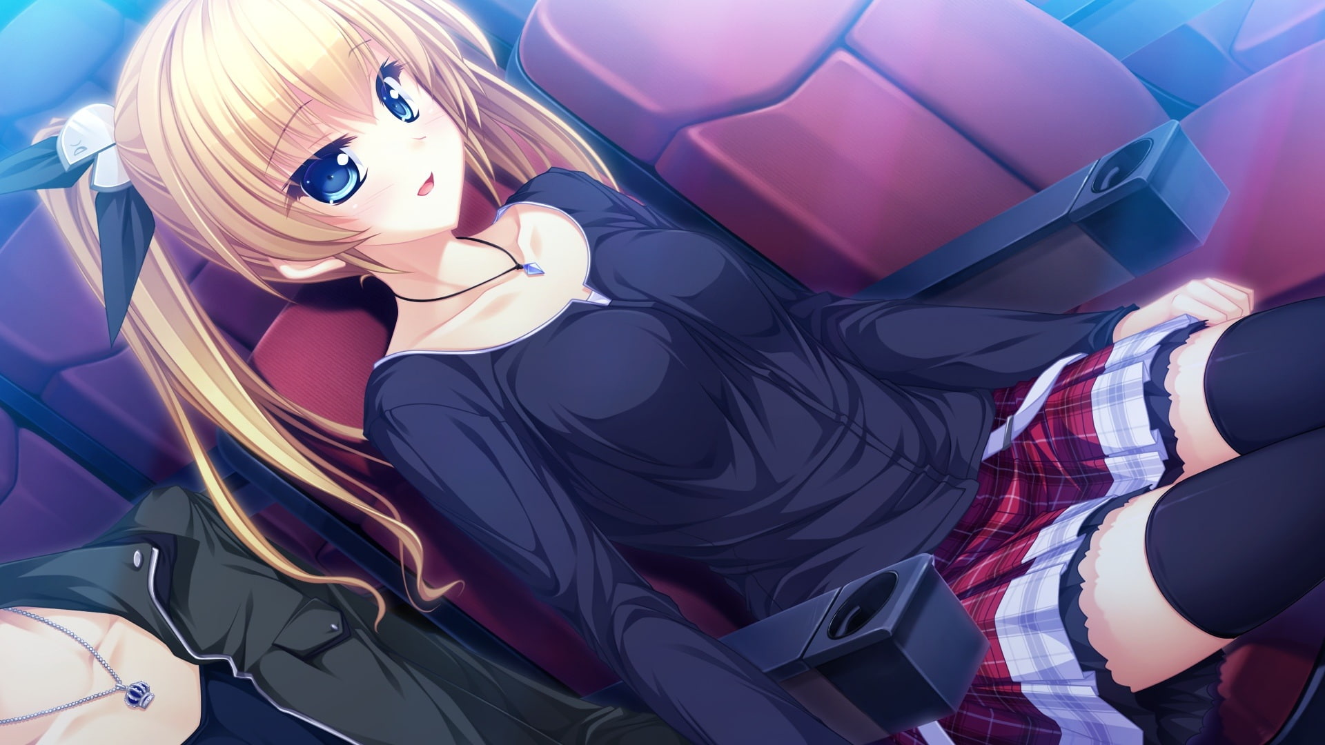 1080P, ryouiki, whirlpool, izumi, blue, game, thighhighs, nayameru, ouji, ohime sama, necklace, usotsuki, zettai, blonde, twintails, hair, tsukioka, tenmaso, HD Wallpaper