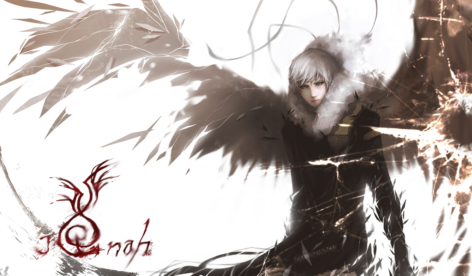yellow, angel, wings, white, eyes, original, realistic, hair, unodu, 720P, HD Wallpaper